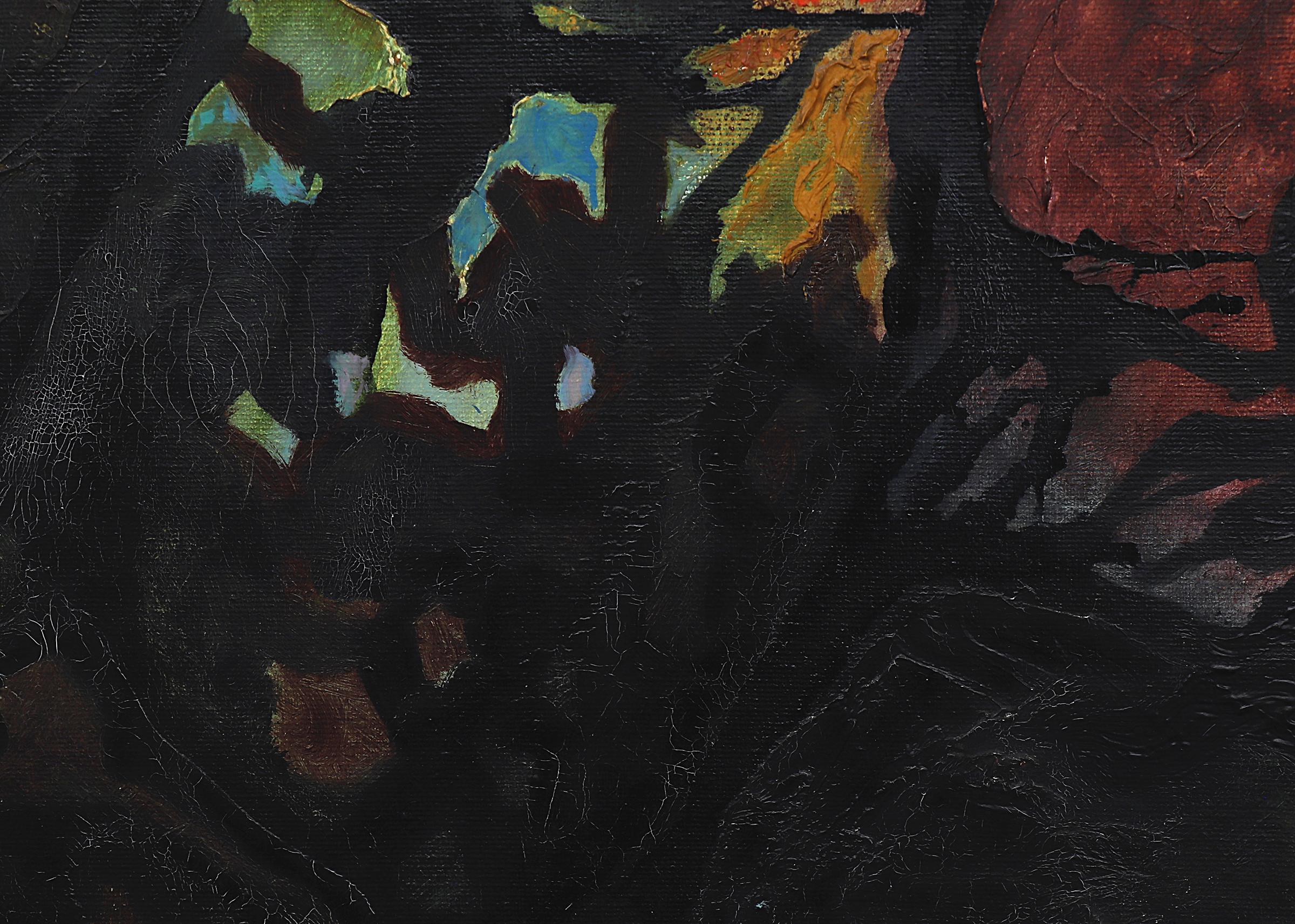 Paesaggio primordiale, pittura ad olio astratta originale firmata con tonalità Jewell in vendita 1