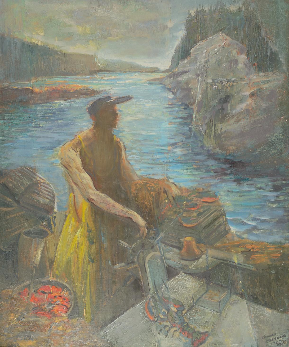 Break of Day, Lobsterman, une peinture à l'huile et à la tempera œuf d'Edward Christiana 1