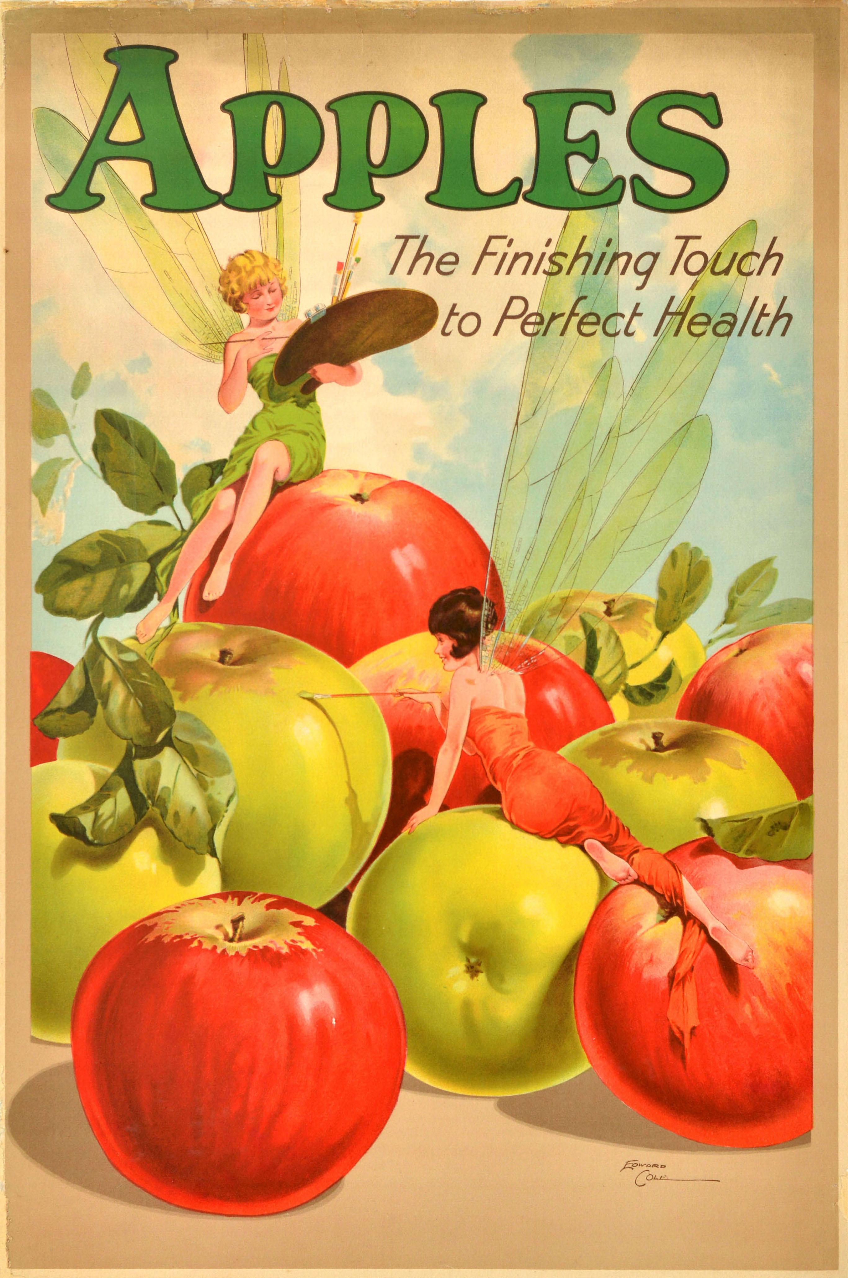 Edward Cole Print - Original Vintage Food Advertising Poster Apples Finishing Touch Perfect Health