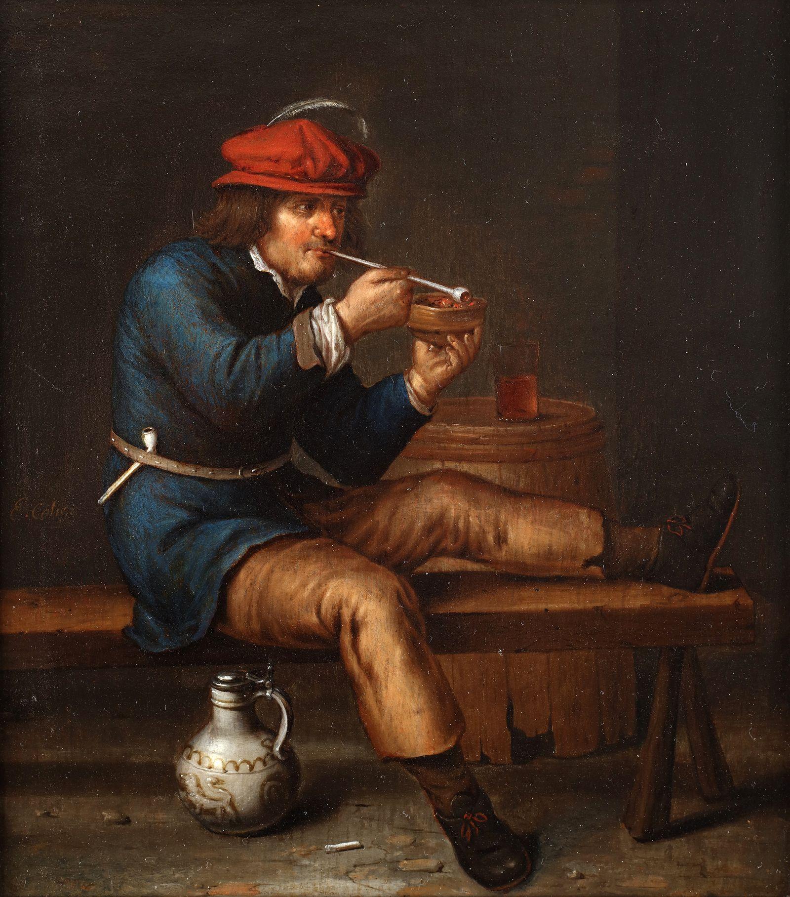 The Pipesmoker - Painting by Edward Collier 