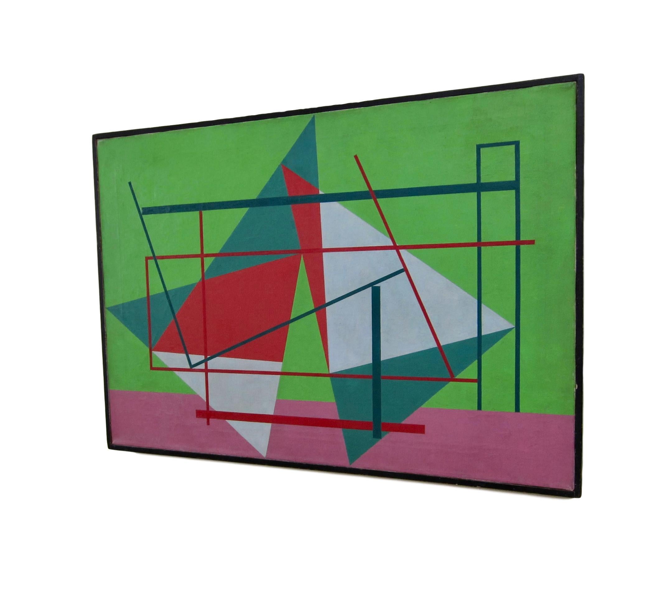 Early American modernist oil painting by Edward Corbett dated 1946.  This work is a rare example of Corbett's work from the 1940s.  It was originally in the collection of San Francisco art collector and architecture critic and writer Allan Temko. 