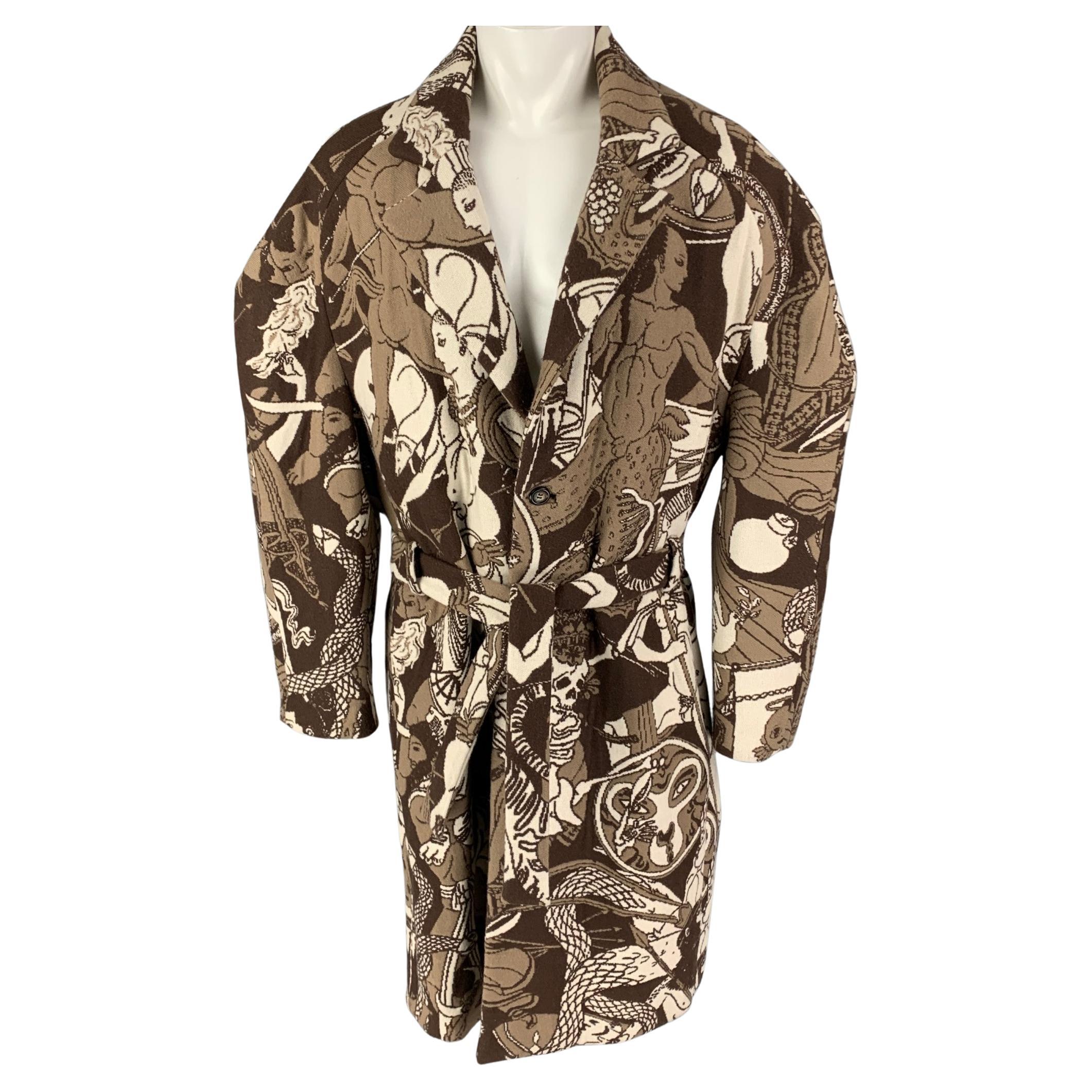 EDWARD CRUTCHLEY FW 18 Size S Brown Beige Pattern Wool Cashmere Coat