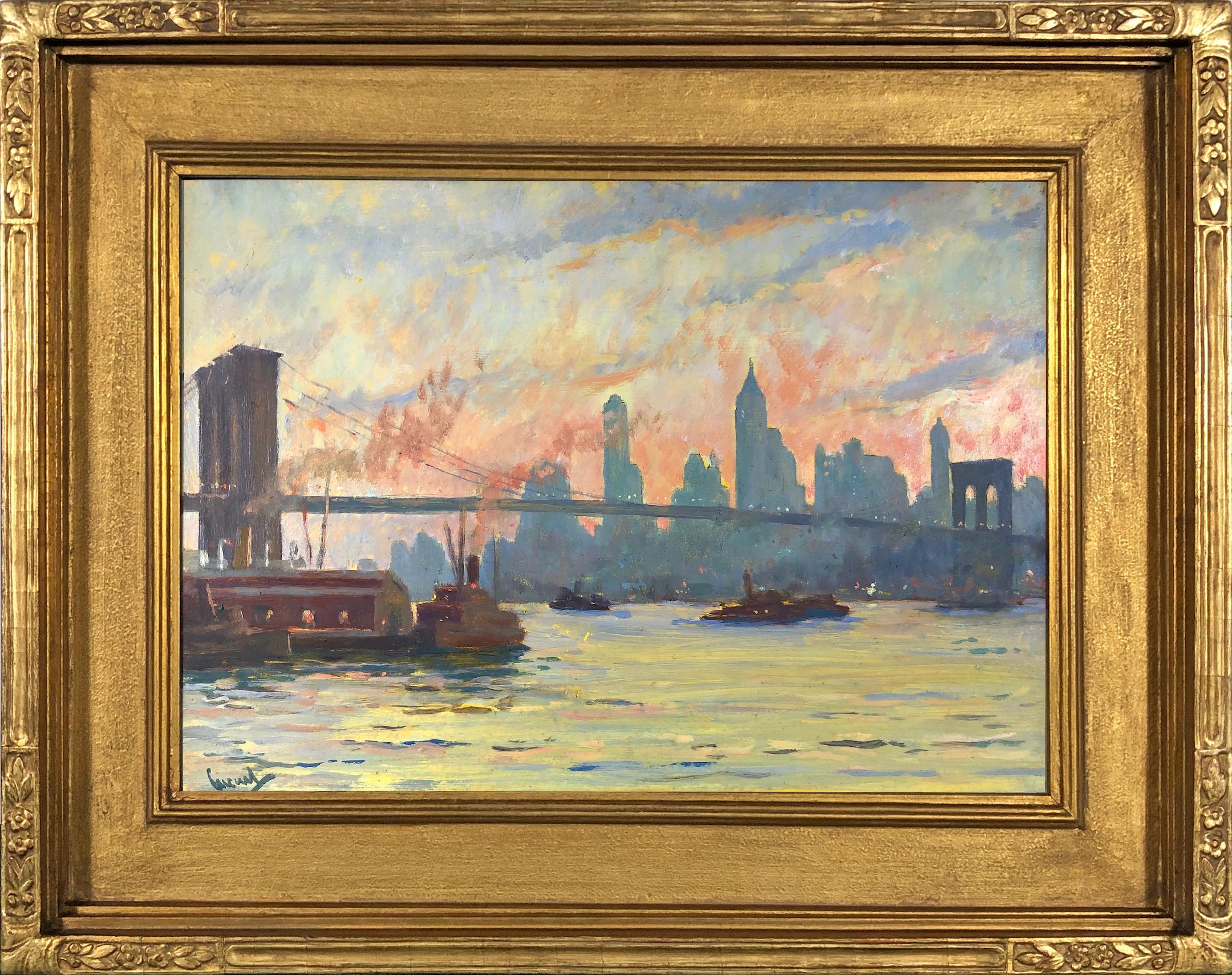 Tours de Manhattan (East River) - Painting de Edward Cucuel