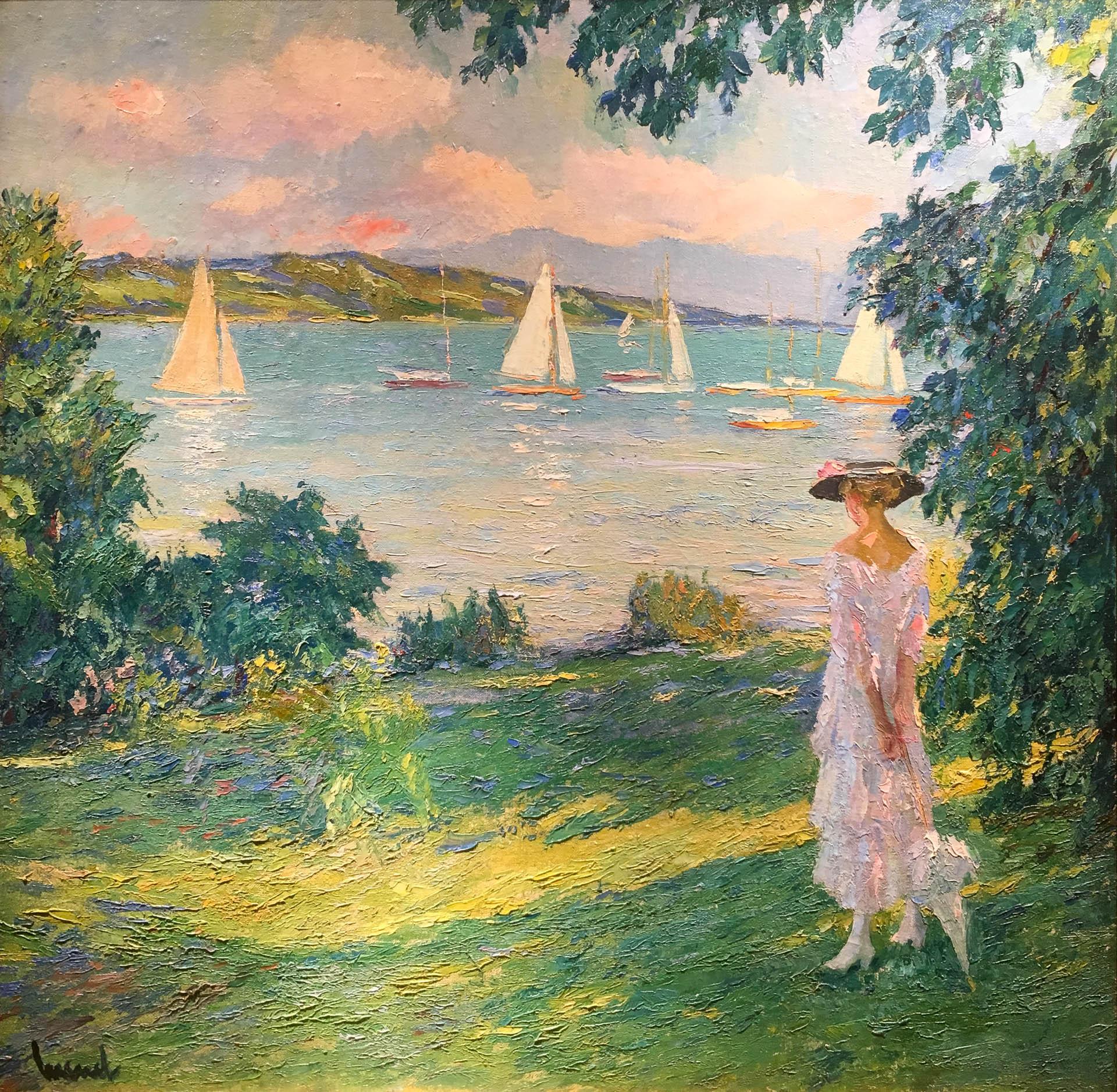 At the Yacht Club - Painting by Edward Cucuel