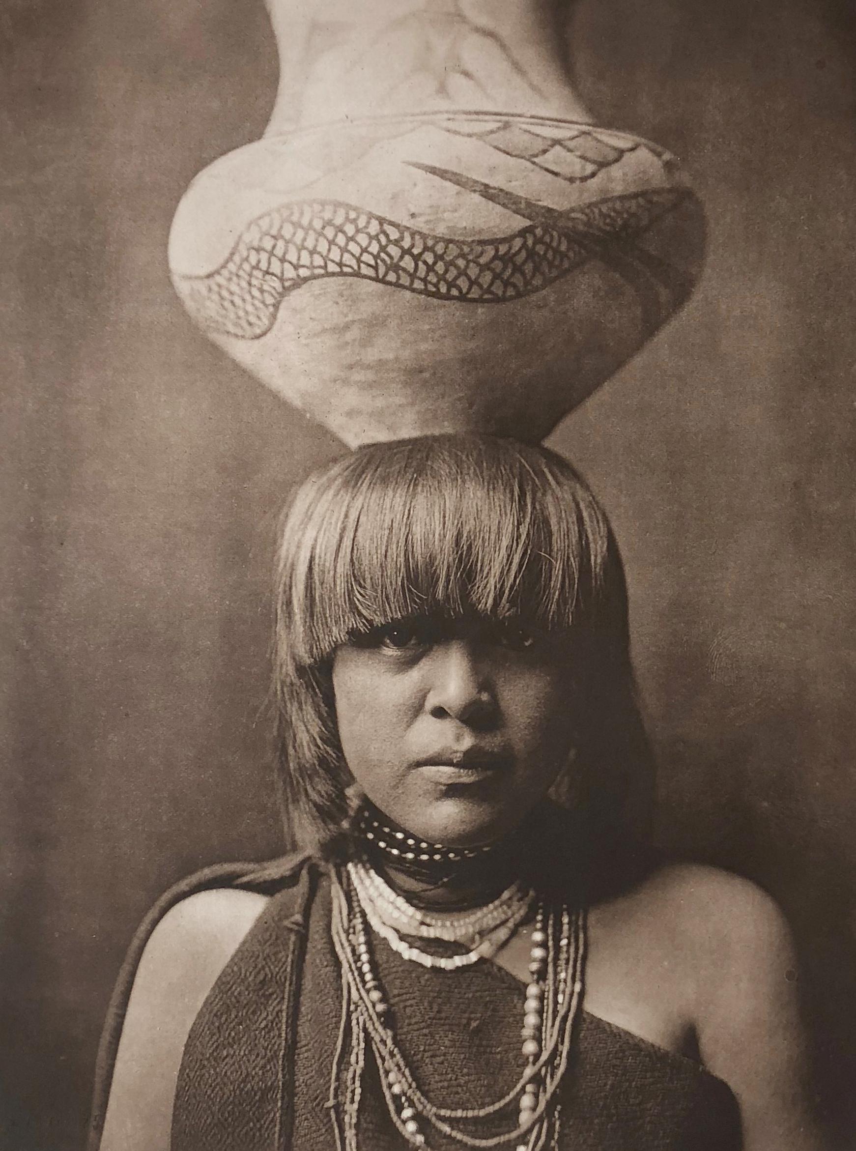 Edward Curtis Black and White Photograph - Girl and Jar, San Ildefonso, New Mexico