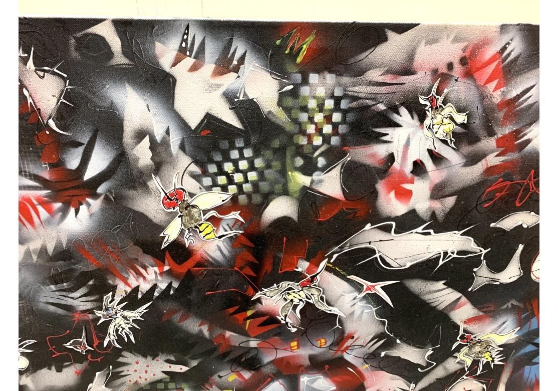 Abstraktes Werk in Mischtechnik auf Leinwand von Edward Dabrowski (Graffiti-Künstler, NY) im Zustand „Relativ gut“ im Angebot in Bridgeport, CT