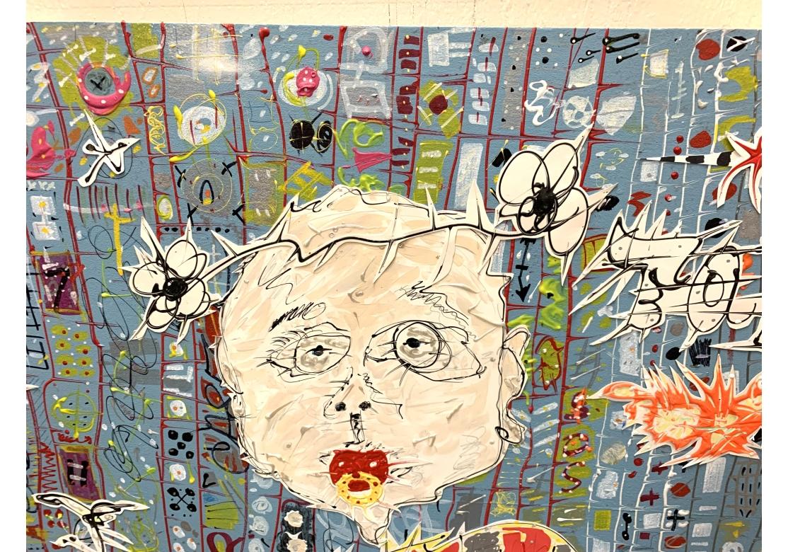 Edward Dabrowski (NY Artist) Large Mixed Media On Wood Board Boy With Bee For Sale 2