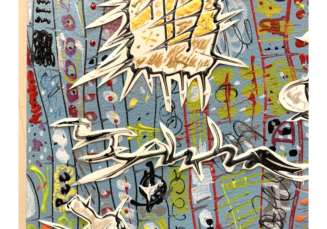 Edward Dabrowski (NY Artist) Large Mixed Media On Wood Board Boy With Bee In Fair Condition For Sale In Bridgeport, CT