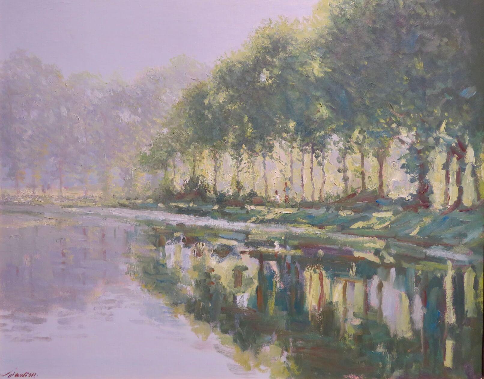 Post Impressionist FRANZÖSISCH Ölgemälde DRONNE FLUSSSZEENE FRANKREICH > Edward Dawson – Painting von Edward Dawson 
