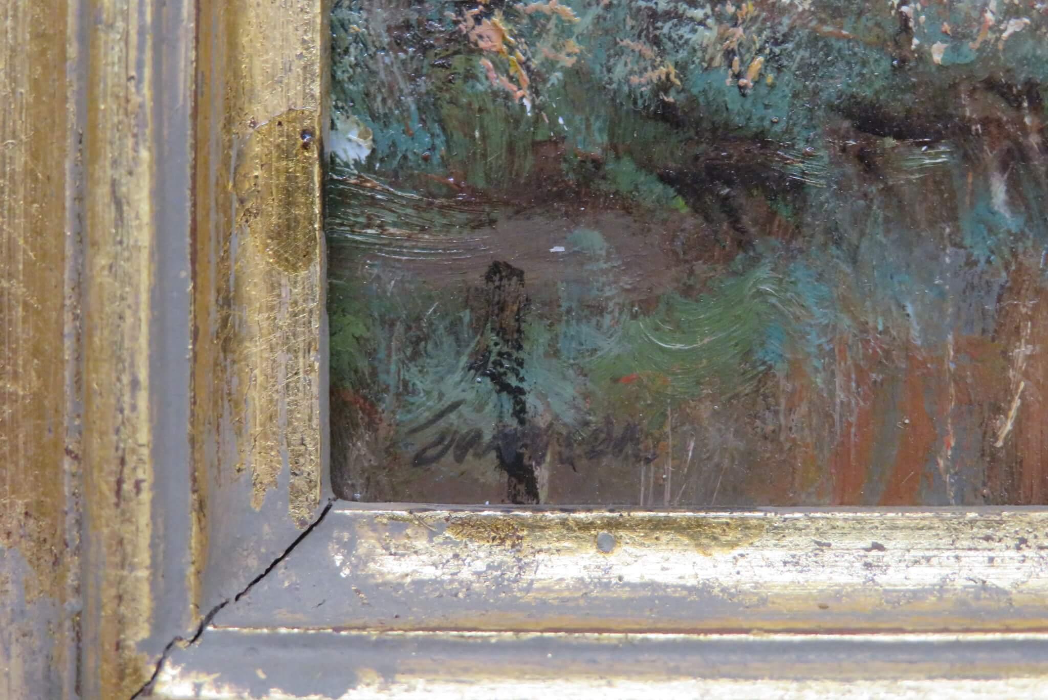 Original English Post Impressionist Ende des 20. Jahrhunderts Ölgemälde RIVER LANDSCAPE (Braun), Landscape Painting, von Edward Dawson
