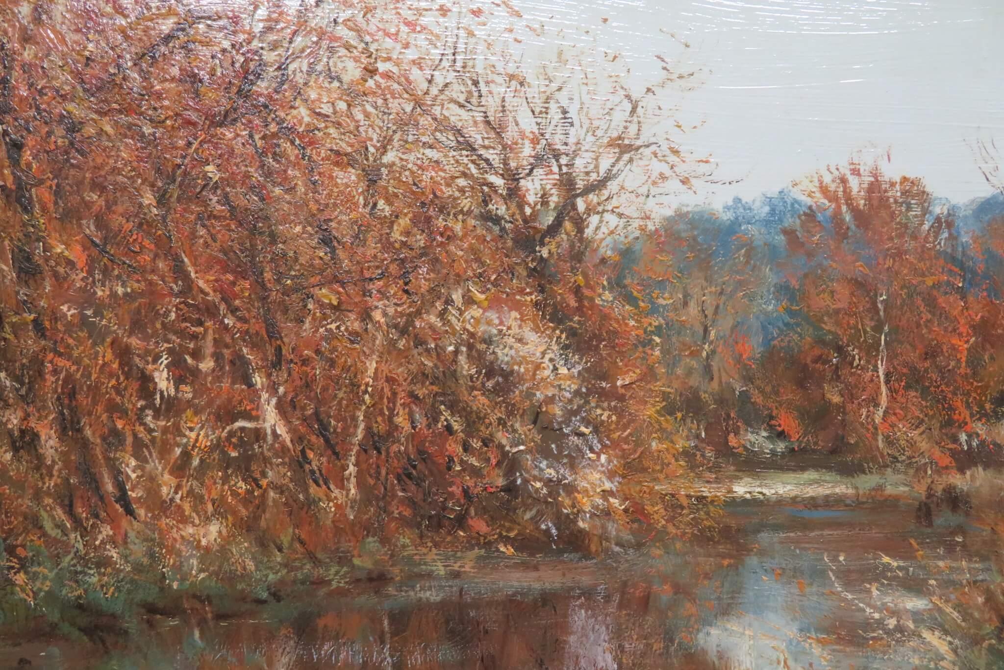 Original English Post Impressionist Ende des 20. Jahrhunderts Ölgemälde RIVER LANDSCAPE im Angebot 1
