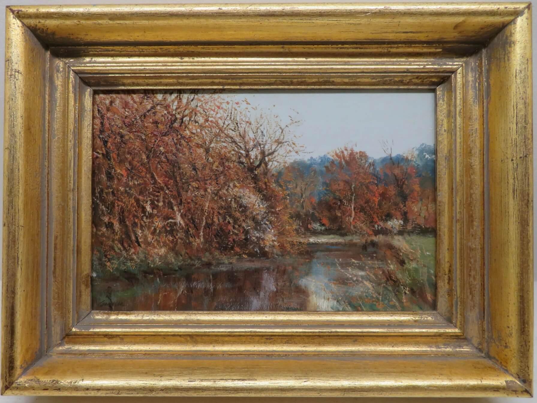 Edward Dawson Landscape Painting – Original English Post Impressionist Ende des 20. Jahrhunderts Ölgemälde RIVER LANDSCAPE