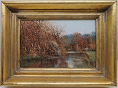 Original English Post Impressionist late 20thC oil painting RIVER LANDSCAPE