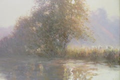 Peinture à l'huile originale post-impressionniste "MORNING SUNLIGHT RIVER DRONNE" France