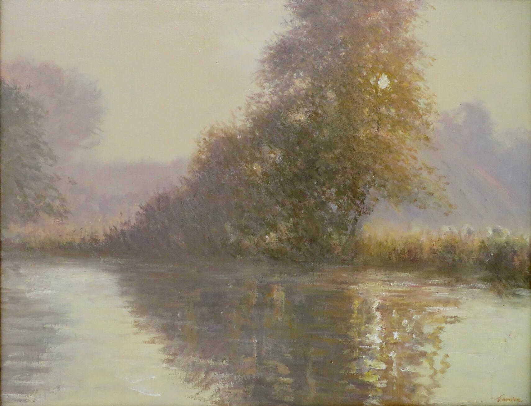 ARTIST: Edward Dawson NEAC (1941-1999) British
TITLE: “Morning Sunlight The River Dronne France”
SIGNED: lower right
MEDIUM: oil on canvas
SIZE: 58cm x 47cm inc frame
CONDITION: excellent
DETAIL: Born in Northumberland in 1941, Edward studied Fine