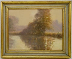 Original post impressionist oil painting "MORNING SUNLIGHT RIVER DRONNE" France