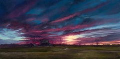 Gloaming, contemporary landscape, oil painting, field, sunset