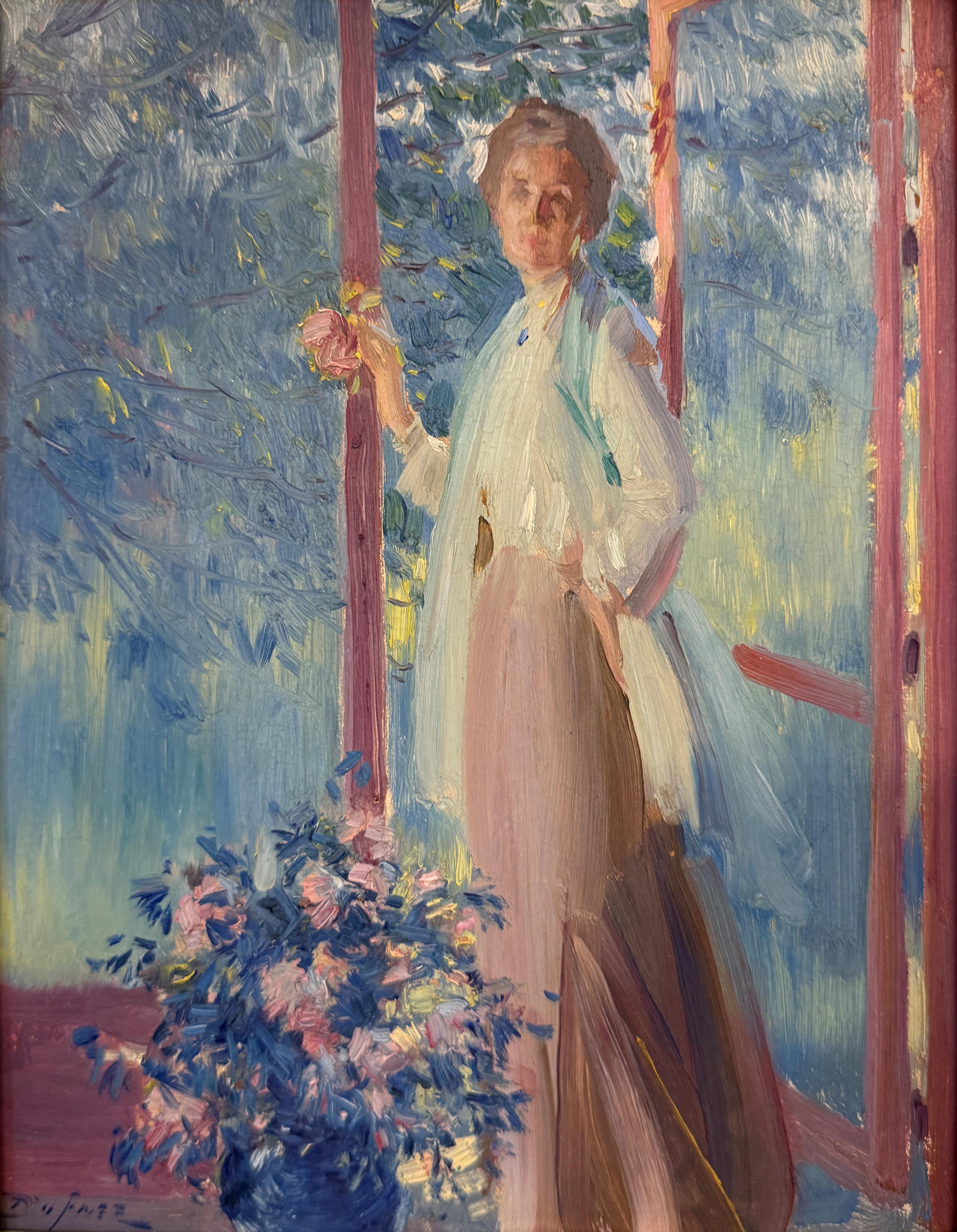 Edward Dufner
The Screen Door, 1923
Signed lower left
Oil on board
10 x 8 inches

Exhibited
New York, National Academy of Design, Winter Exhibition, November 17 - December 16, 1923, no. 248, p. 16.
New York, The Salmagundi Club, Thumb-box