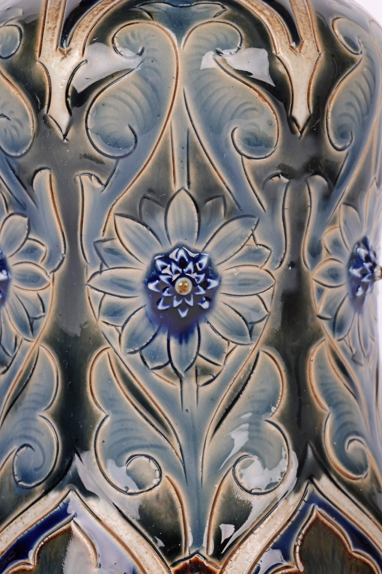 Glazed Edward Dunn Doulton Lambeth Aesthetic Movement Floral Vase