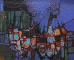 Edward A. Chavez Abstract Oil Painting “Florentine Night” Mid-Century 1951