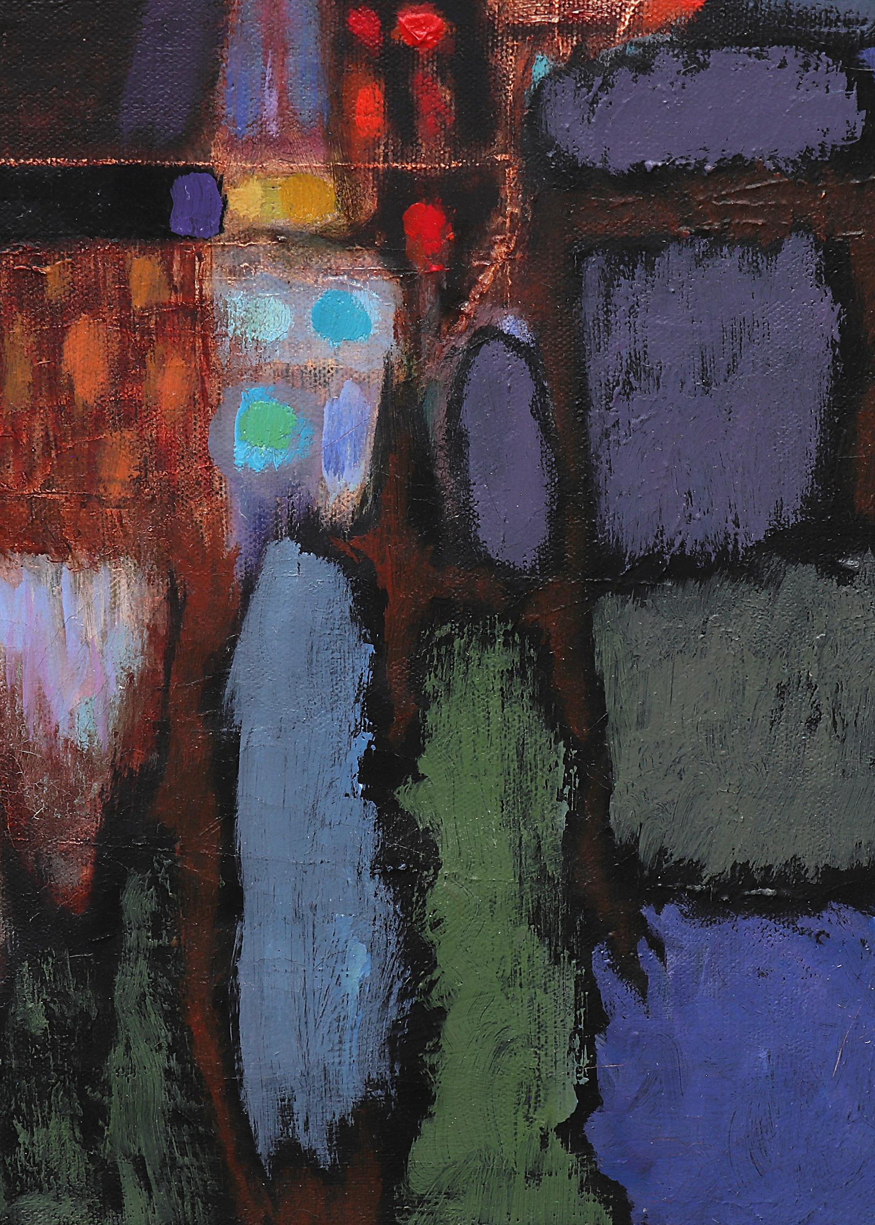 Florentine Night, 1950s Abstract Oil Painting by Edward Chavez in Purple & Blue For Sale 3