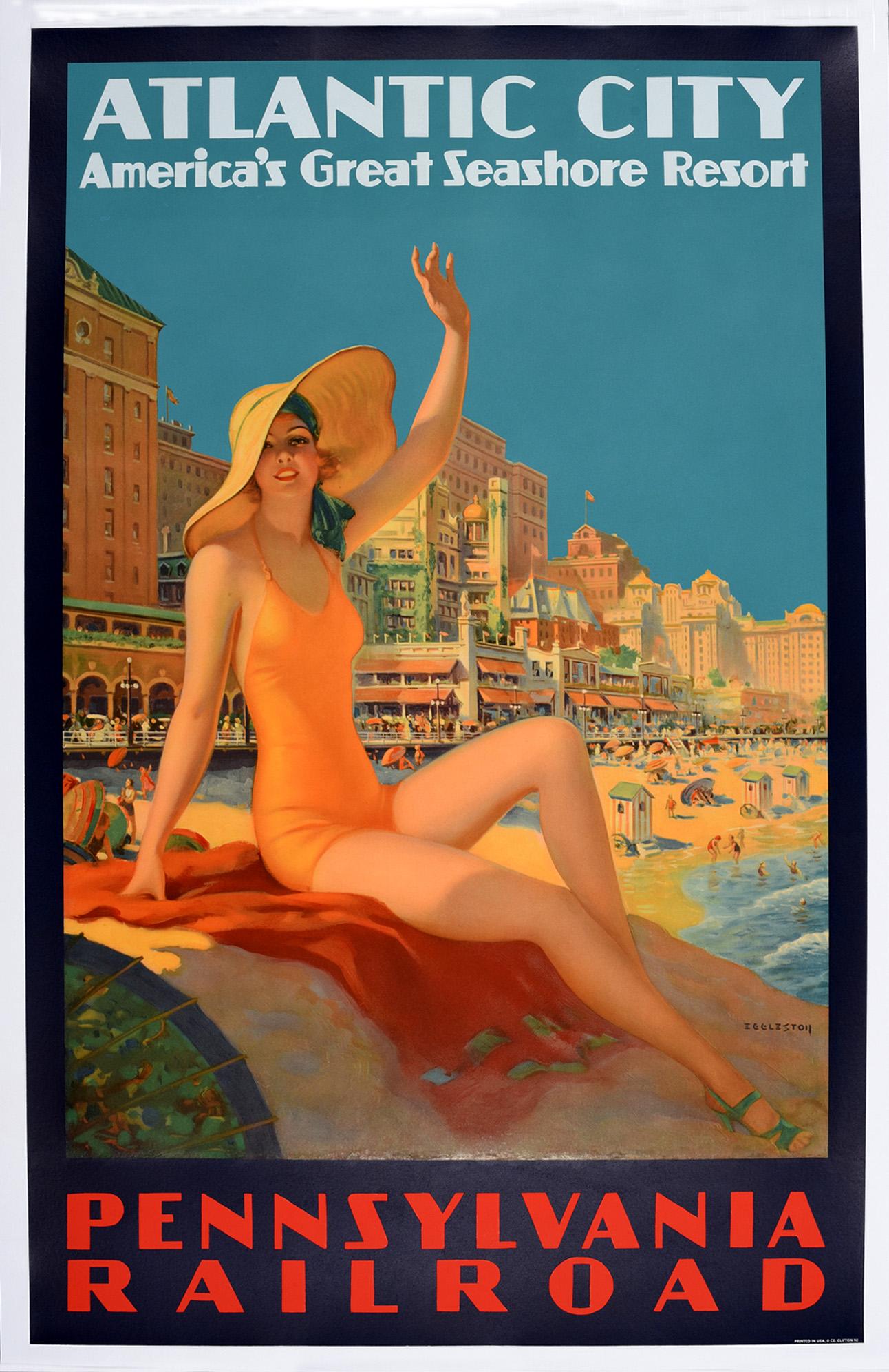 Edward Eggleston Print - Original Vintage Art Deco Poster Pennsylvania Railroad Atlantic City Resort