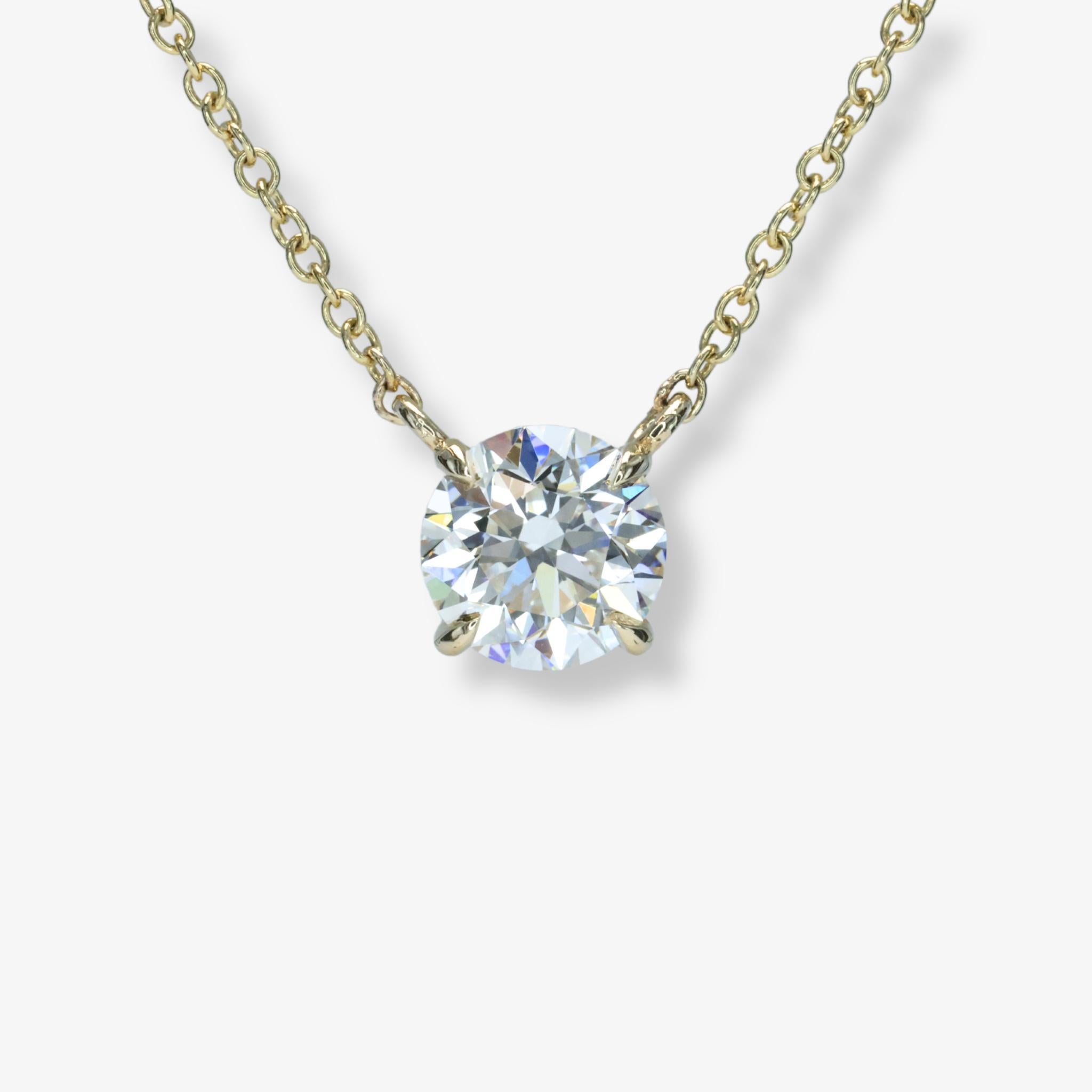 Edward Elise, collier solitaire en or jaune et diamants ronds brillants de 0,90 carat certifiés GIA Unisexe en vente