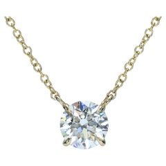 Edward Elise 0.90ct GIA Diamante Brillante Redondo y Collar Solitario de Oro Amarillo