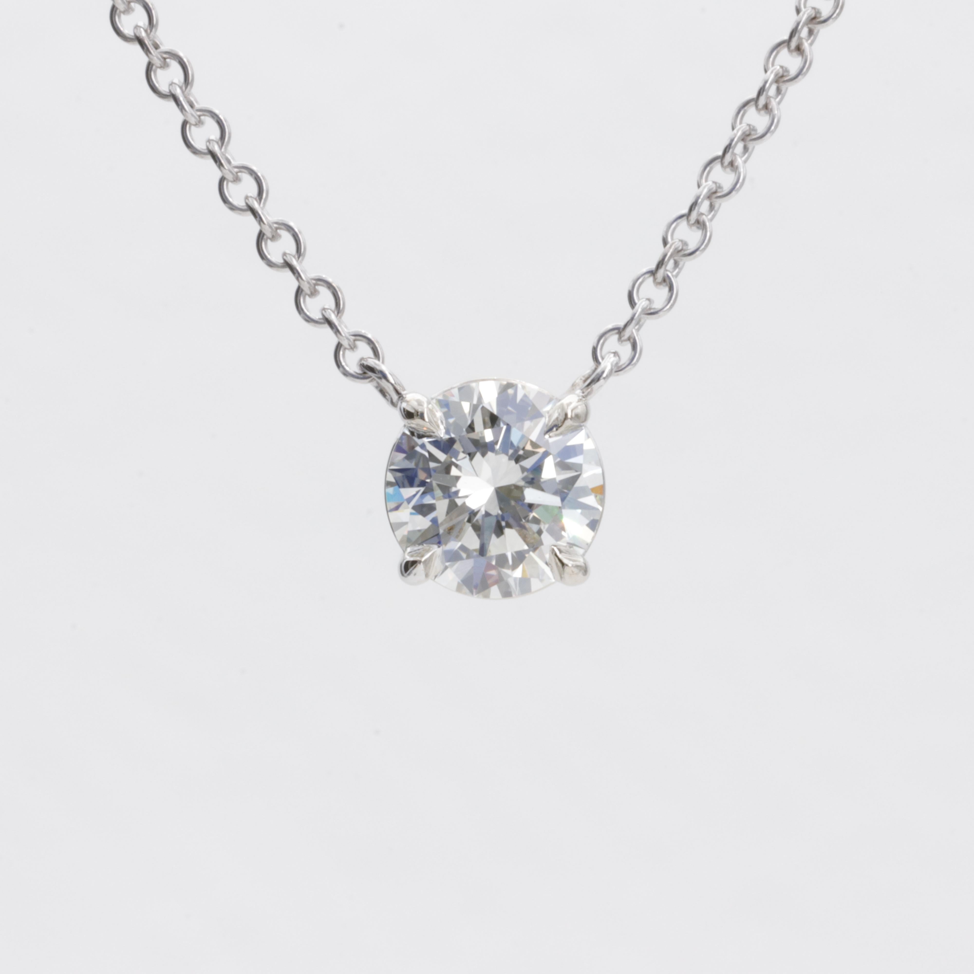 Modern Edward Elise 1.11ct GIA Round Brilliant Diamond & White Gold Solitaire Necklace For Sale
