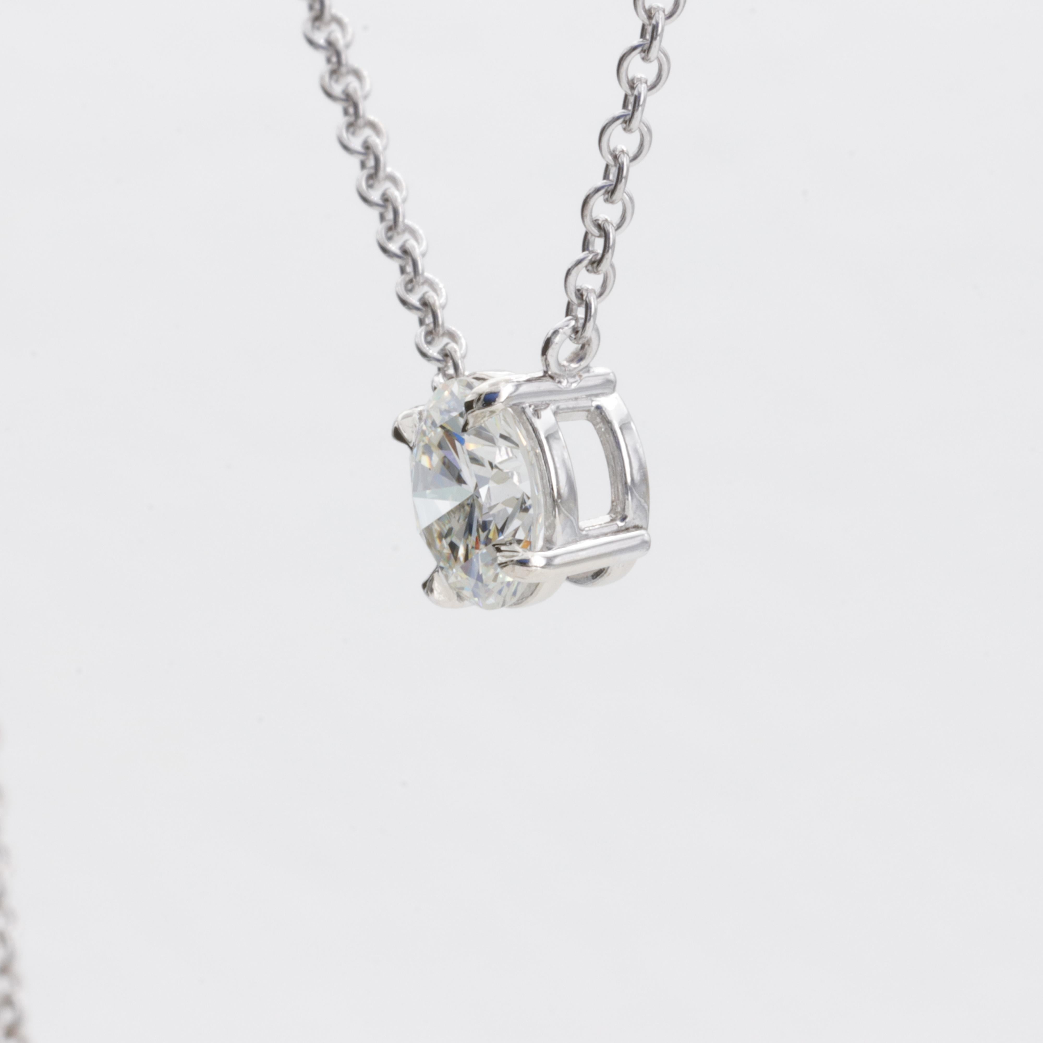 Round Cut Edward Elise 1.11ct GIA Round Brilliant Diamond & White Gold Solitaire Necklace For Sale