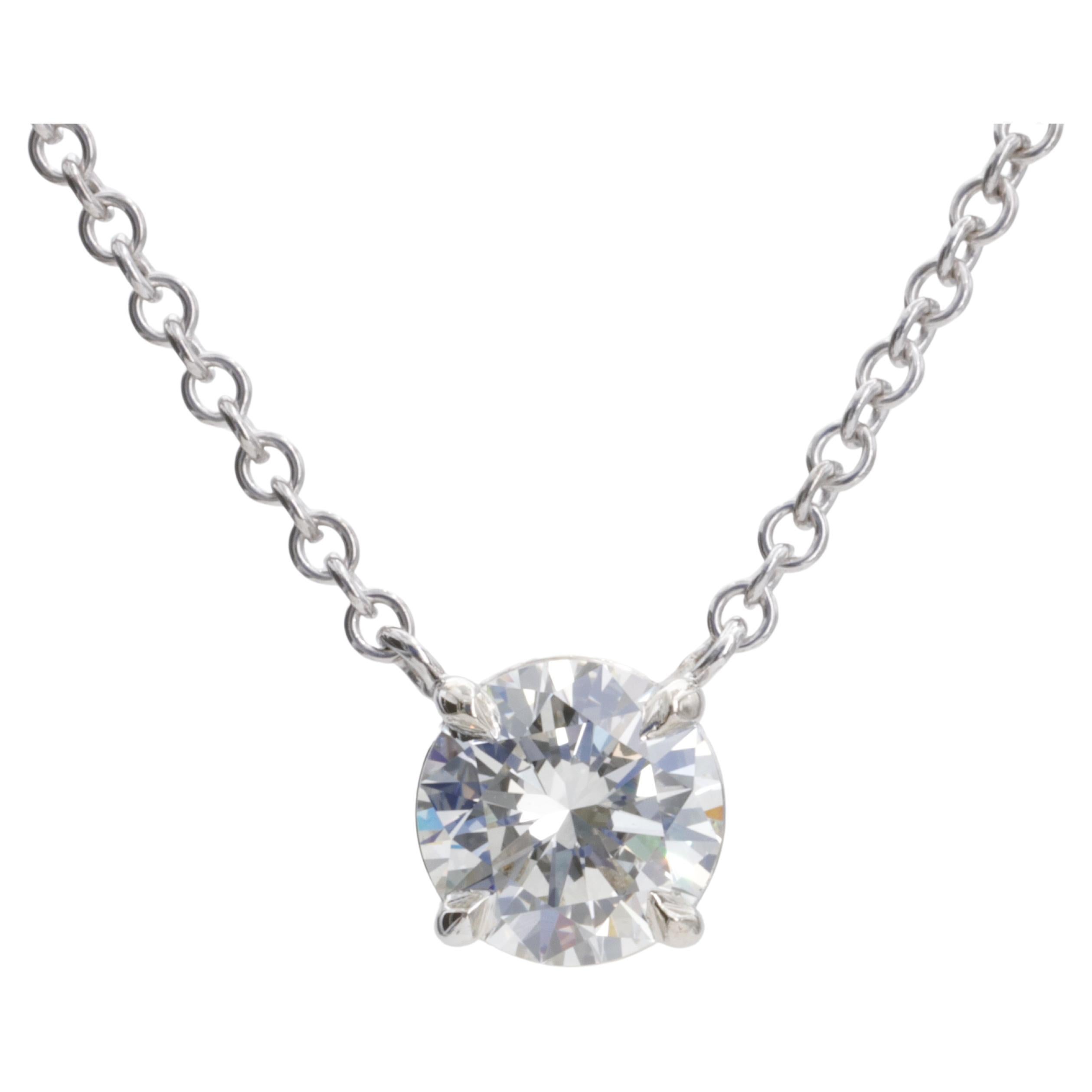 Edward Elise 1.11ct GIA Round Brilliant Diamond & White Gold Solitaire Necklace For Sale
