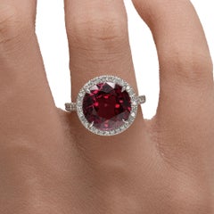 Edward Elise 7.90 Carat Red Spinel GIA and Diamond Halo Platinum Cocktail Ring