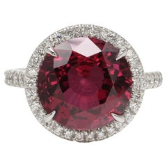 Edward Elise 7,90 Karat roter Spinell GIA und Diamant Halo Platin Cocktail Ring