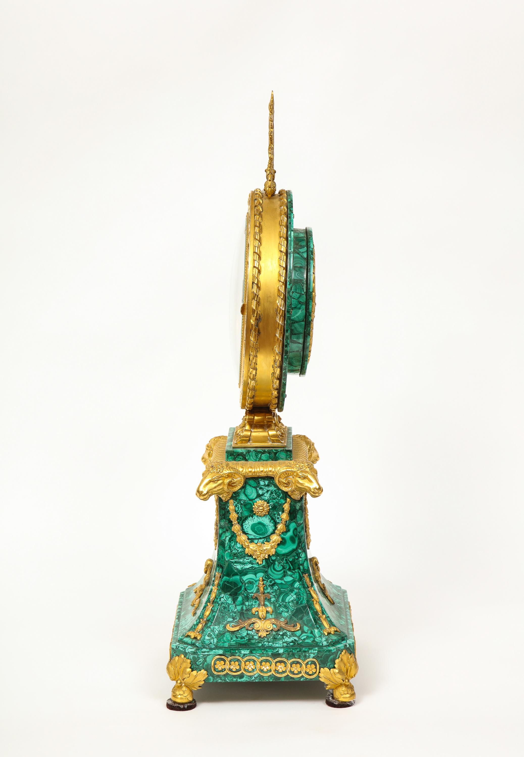 Edward F. Caldwell, An Extremely Fine and Rare Ormolu-Mounted Malachite Clock For Sale 2