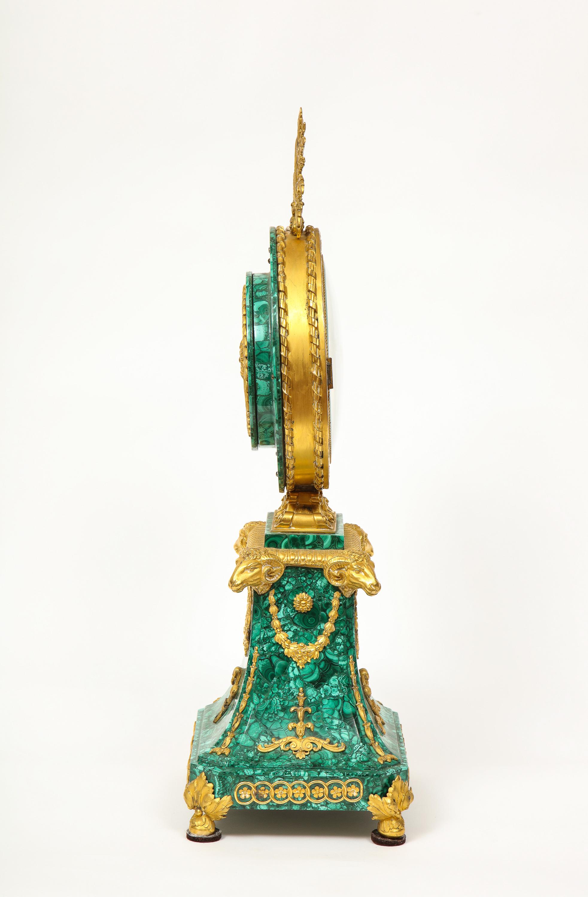 Edward F. Caldwell, An Extremely Fine and Rare Ormolu-Mounted Malachite Clock For Sale 8