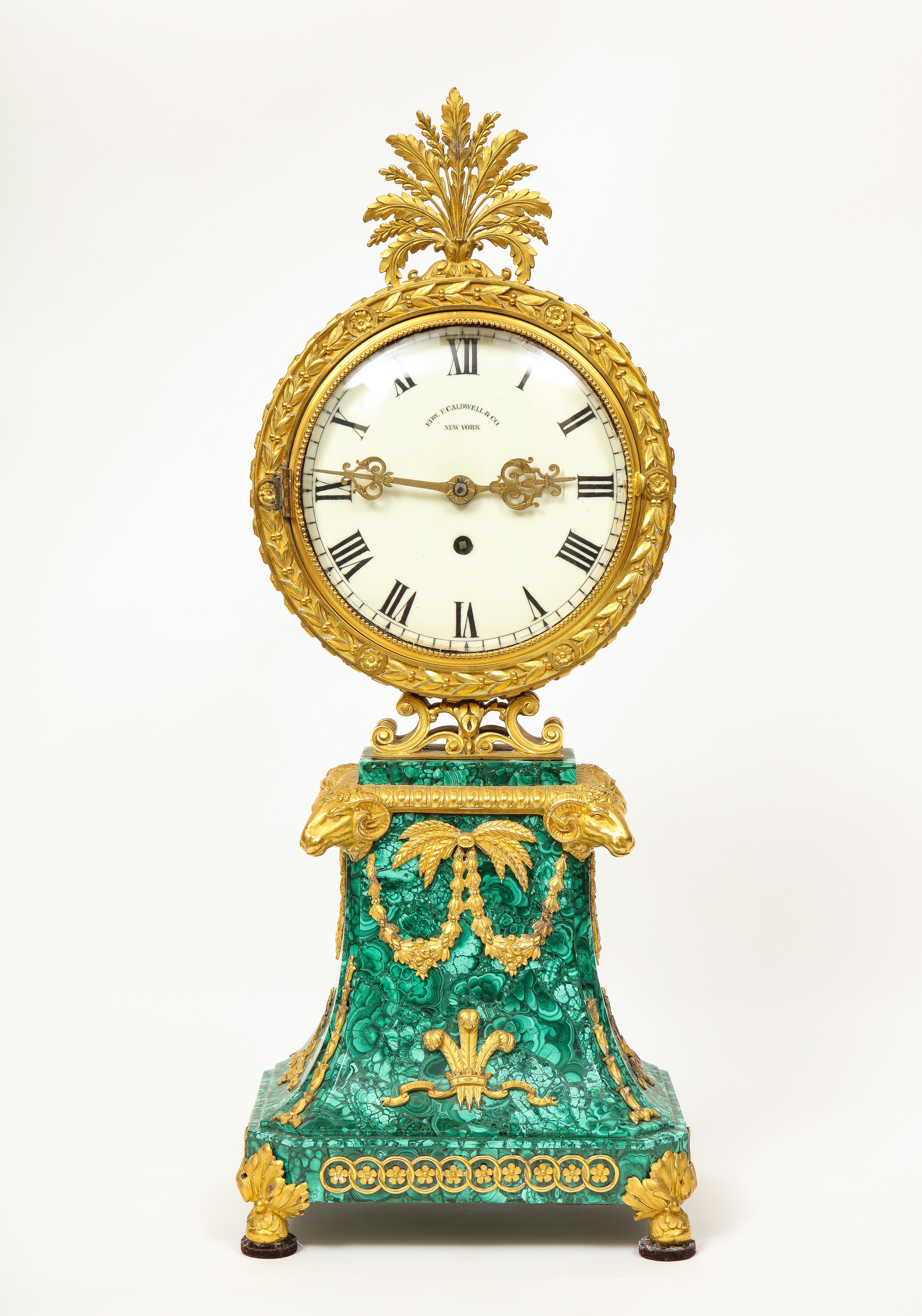 Edward F. Caldwell, An Extremely Fine and Rare Ormolu-Mounted Malachite Clock 9