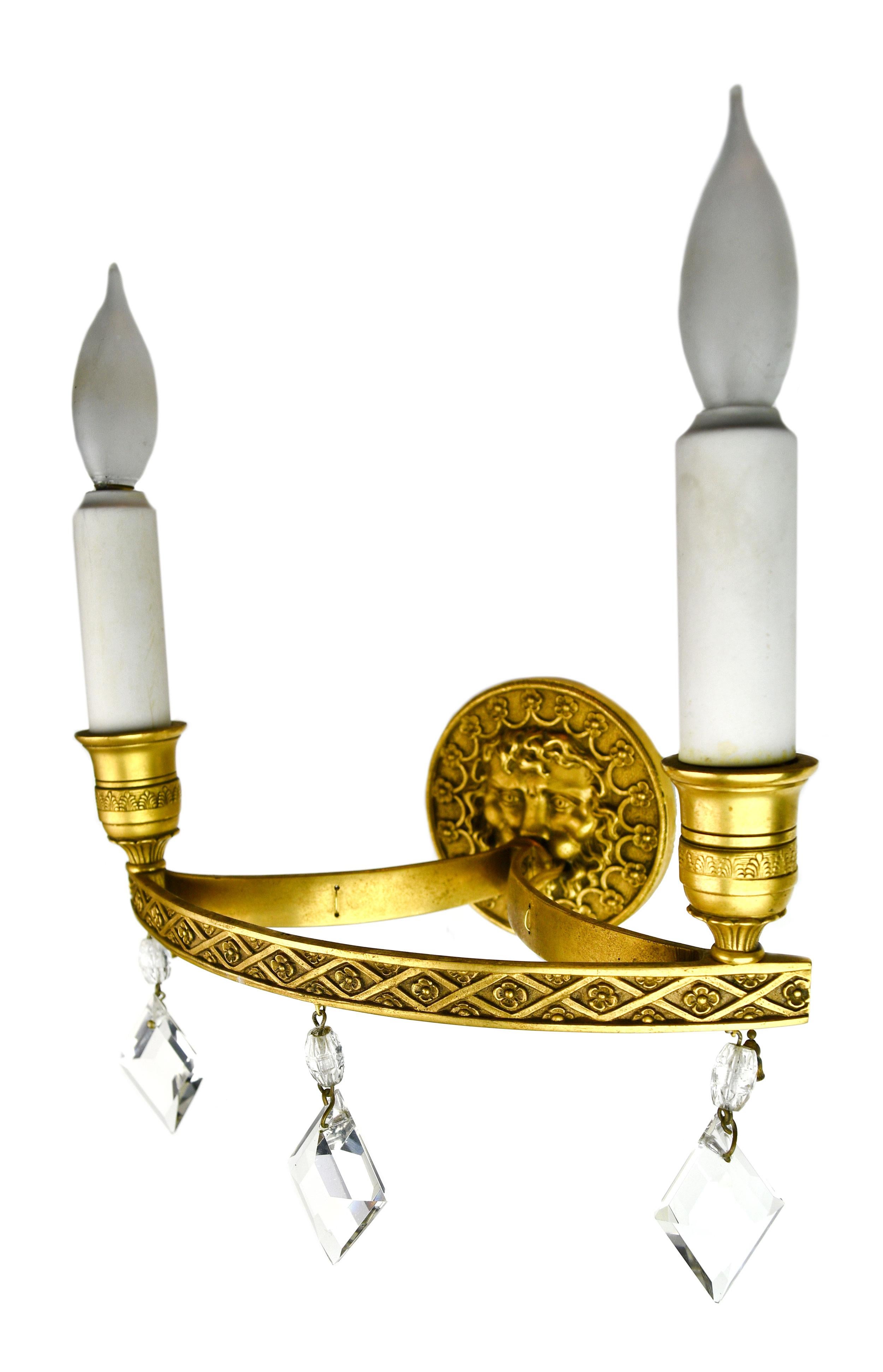 Empire Revival Edward F. Caldwell Brass Sconce with Wind God Design For Sale