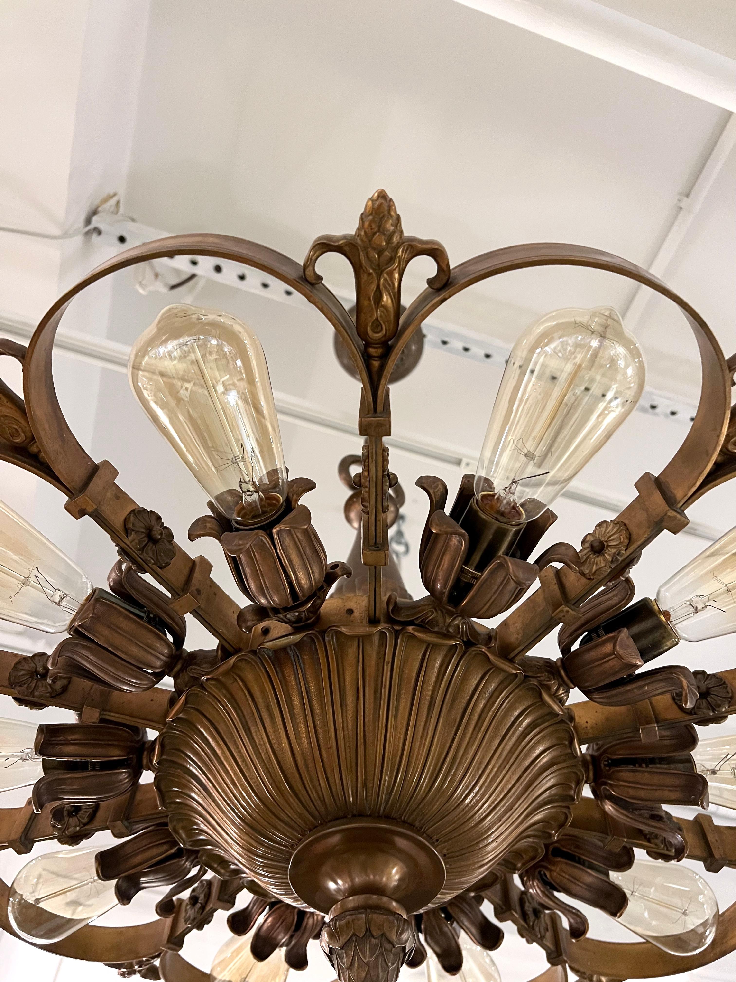 Patinated Edward F. Caldwell Bronze Chandelier For Sale