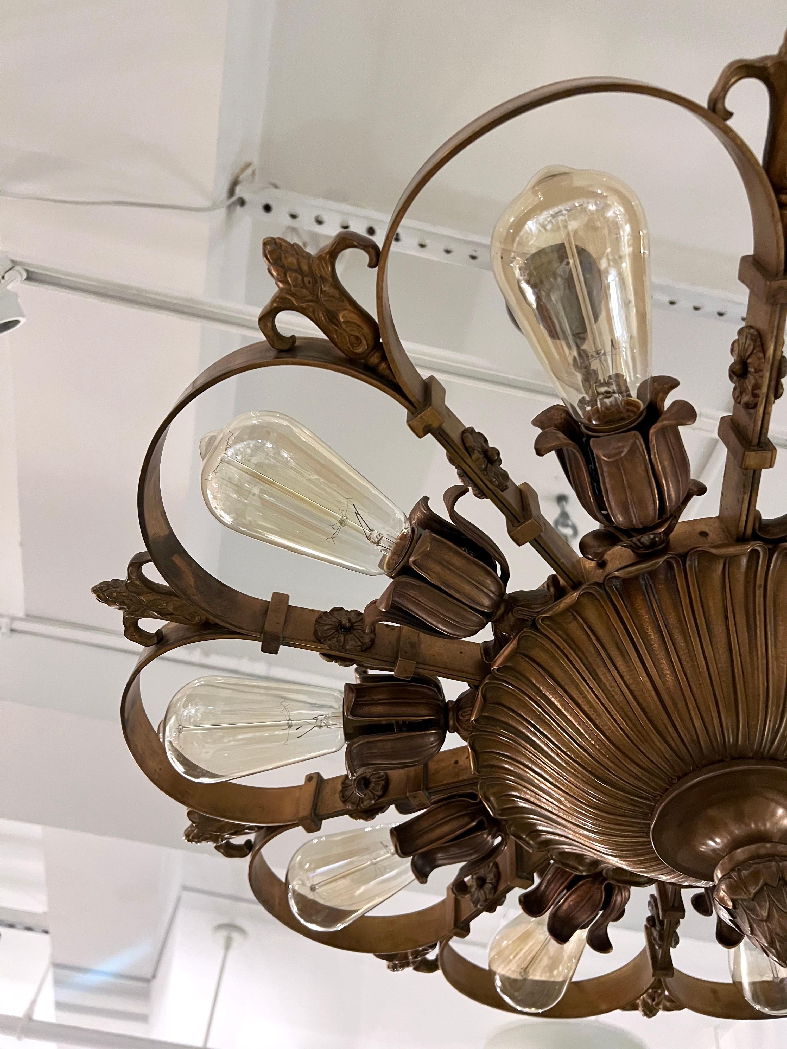 Edward F. Caldwell Bronze Chandelier In Good Condition For Sale In New York, NY