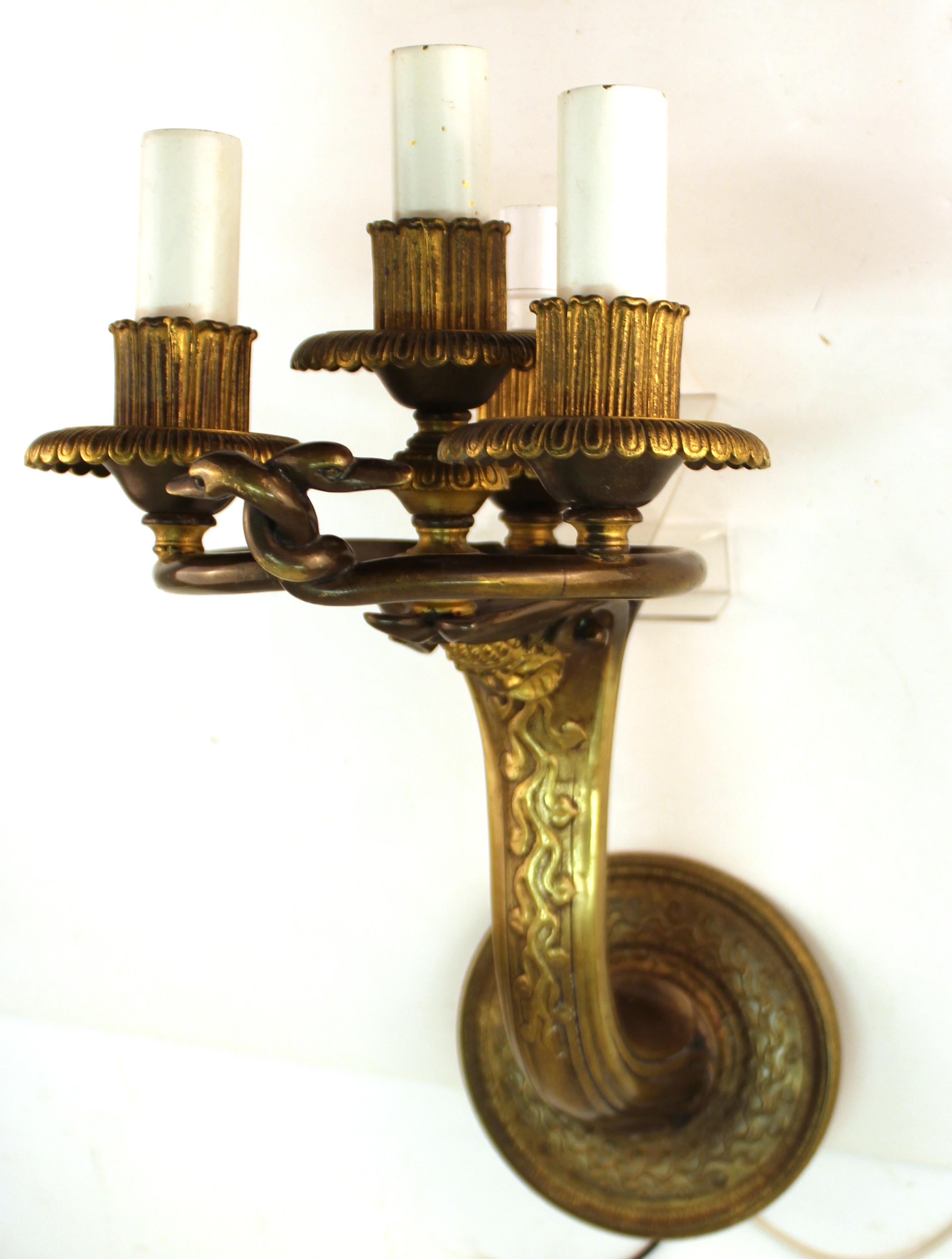 Edward F. Caldwell & Co. American Neoclassical Revival Gilt Bronze Sconces In Good Condition For Sale In New York, NY