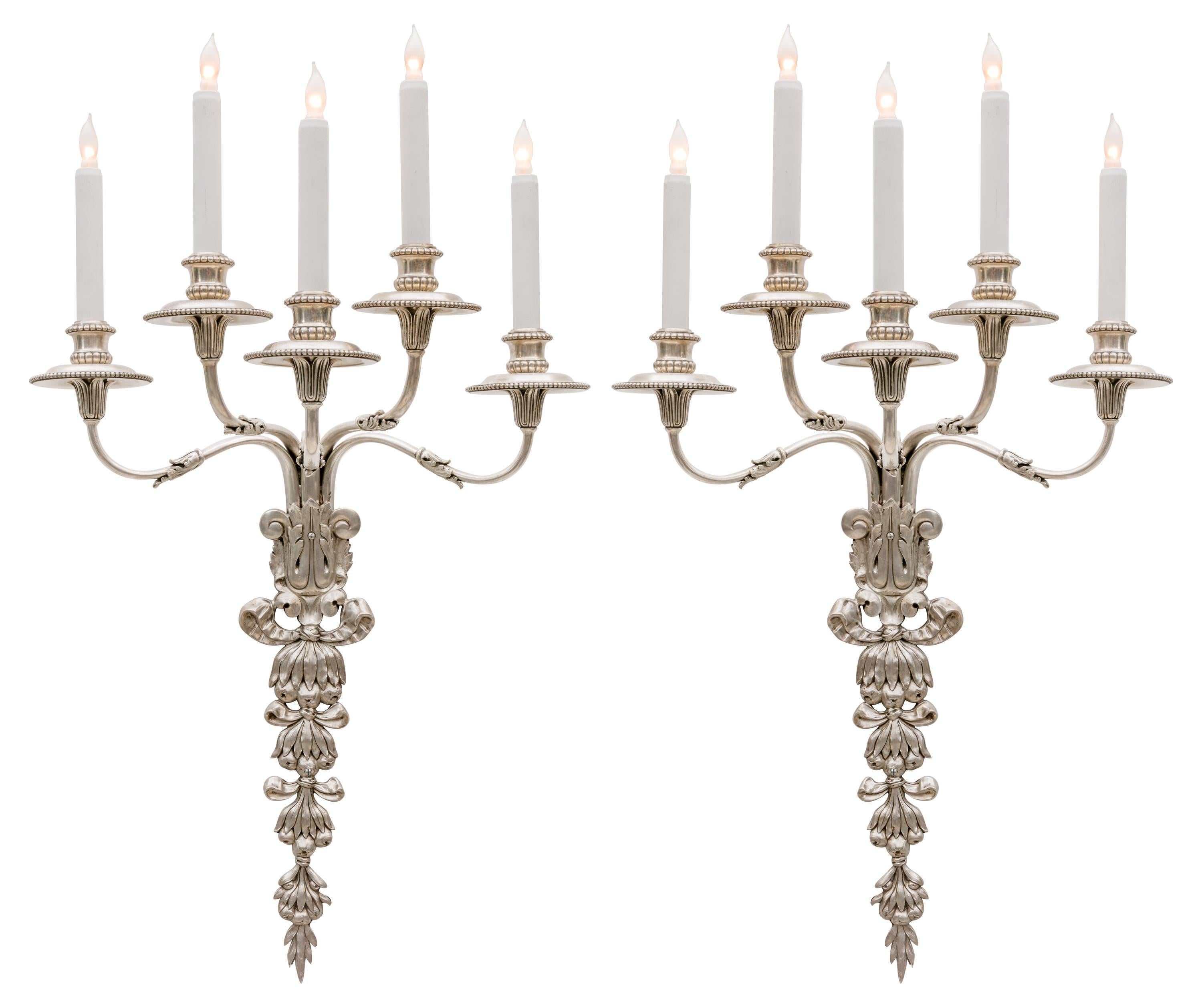 Edward F Caldwell & Co. Silvered Bronze Neoclassical Revival Sconces, USA 1900s