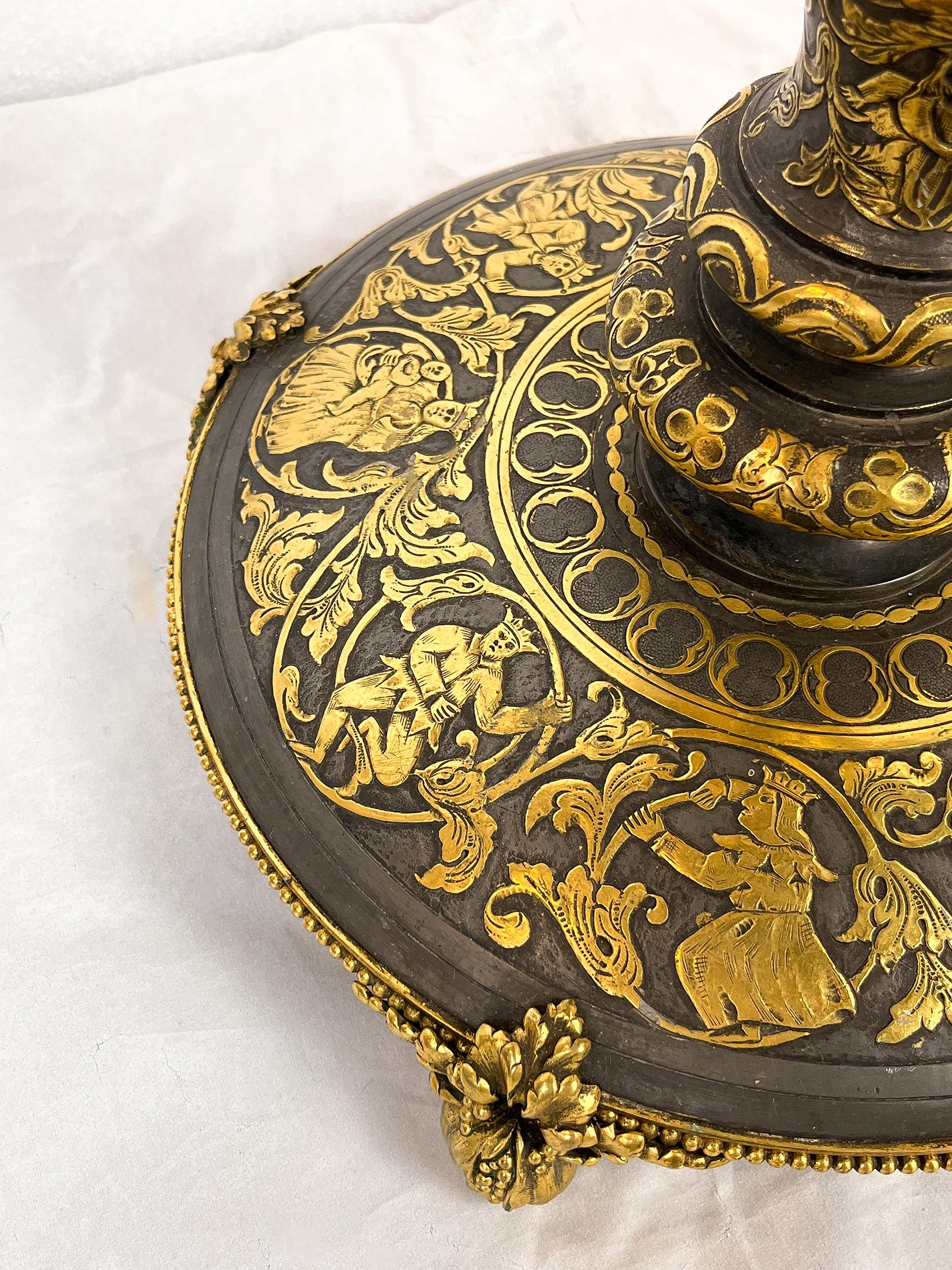 Edward F. Caldwell Gilt & Silvered Renaissance Revival Style Bronze Table Lamp For Sale 4