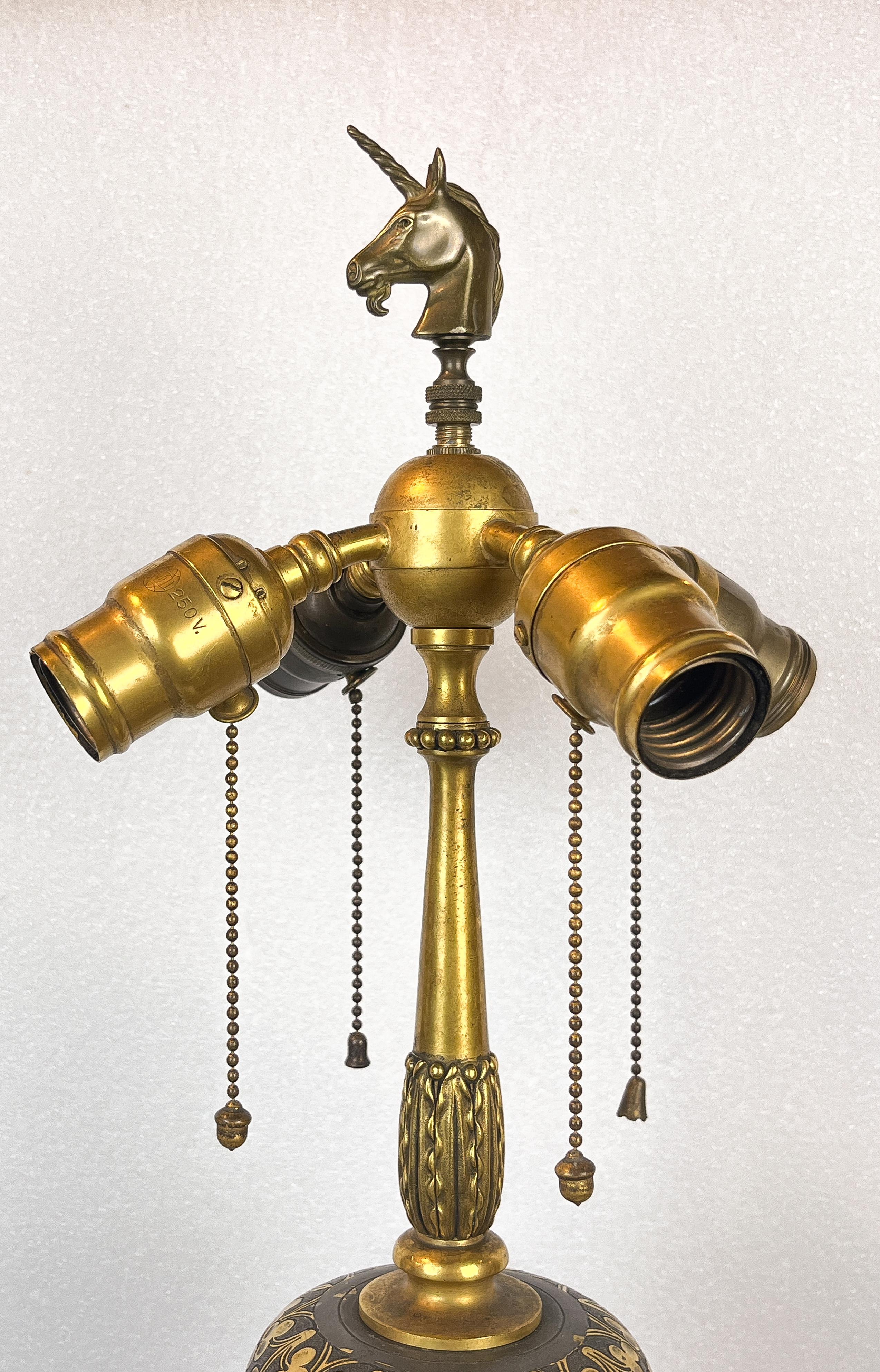 Edward F. Caldwell Gilt & Silvered Renaissance Revival Style Bronze Table Lamp For Sale 6