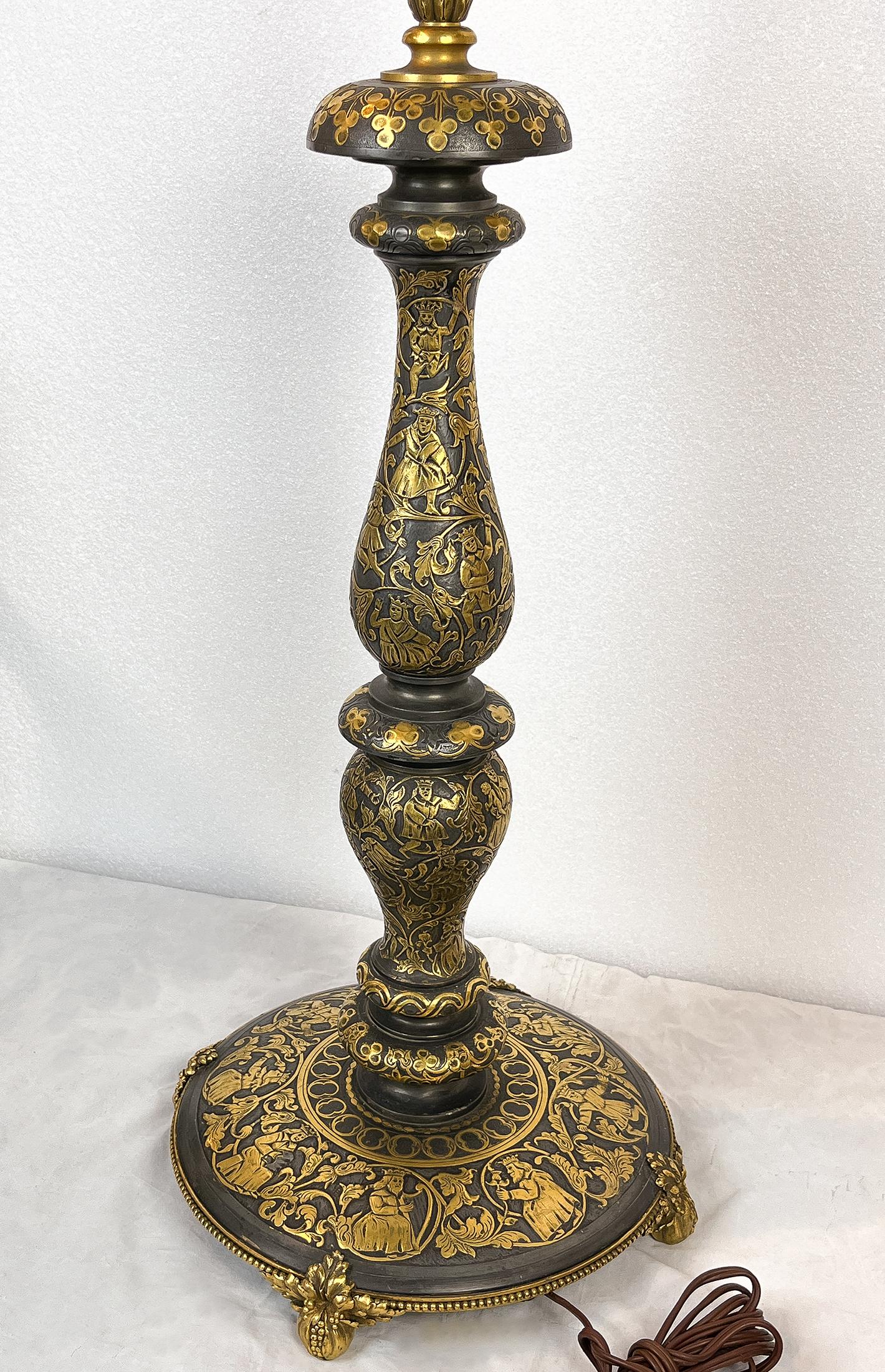 American Edward F. Caldwell Gilt & Silvered Renaissance Revival Style Bronze Table Lamp For Sale