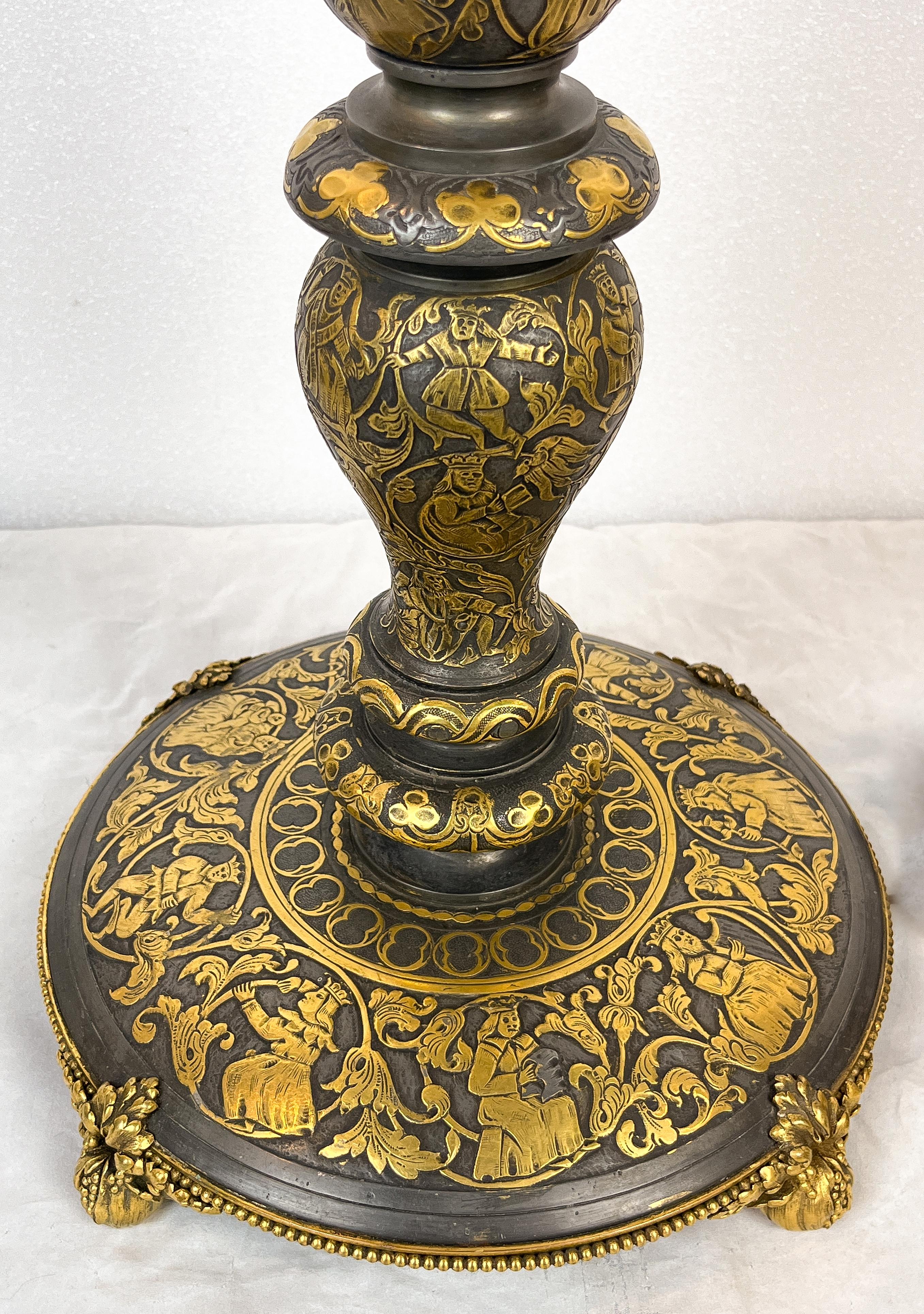 Cast Edward F. Caldwell Gilt & Silvered Renaissance Revival Style Bronze Table Lamp For Sale