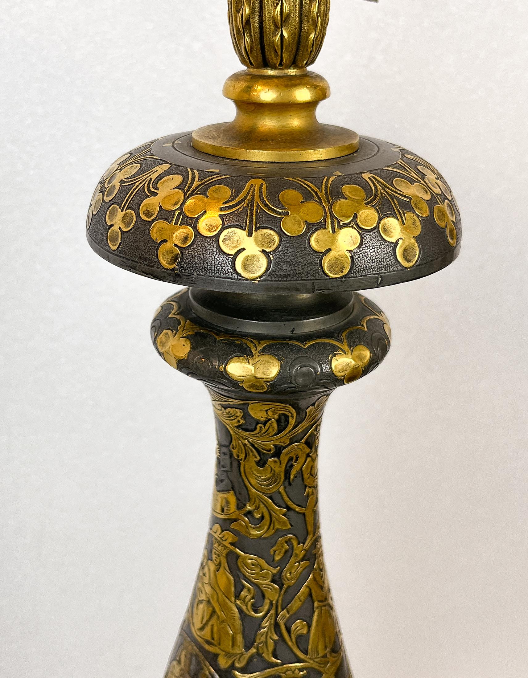 20th Century Edward F. Caldwell Gilt & Silvered Renaissance Revival Style Bronze Table Lamp For Sale
