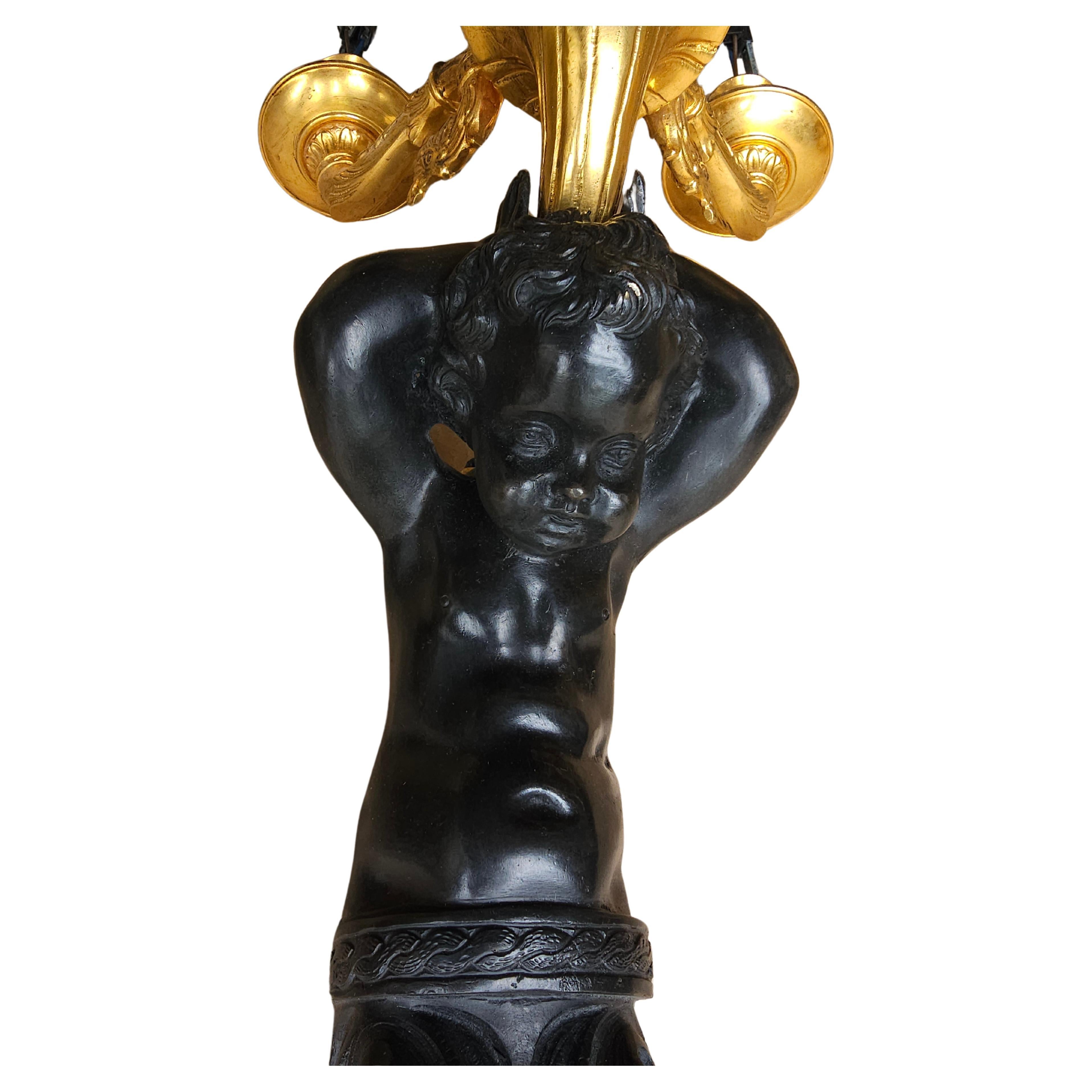 Metalwork Edward F. Caldwell Massive Patinated Bronze Triton Figural 5-Light Sconces, Pair For Sale