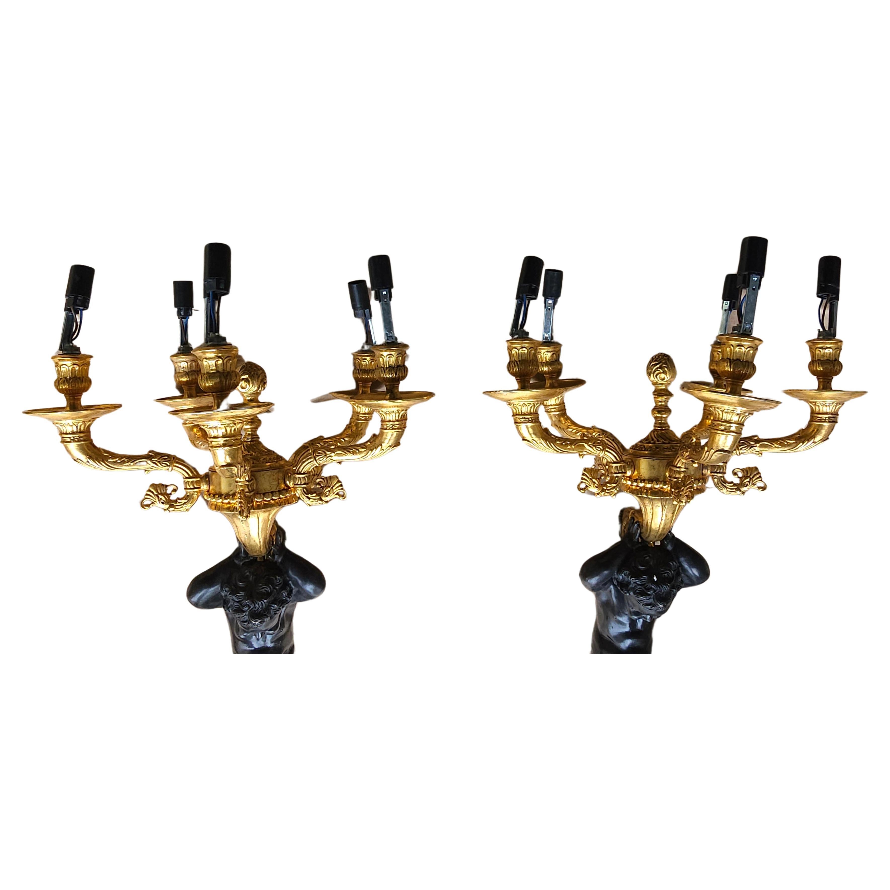 Edward F. Caldwell Massive Patinated Bronze Triton Figural 5-Light Sconces, Pair In Good Condition For Sale In Germantown, MD