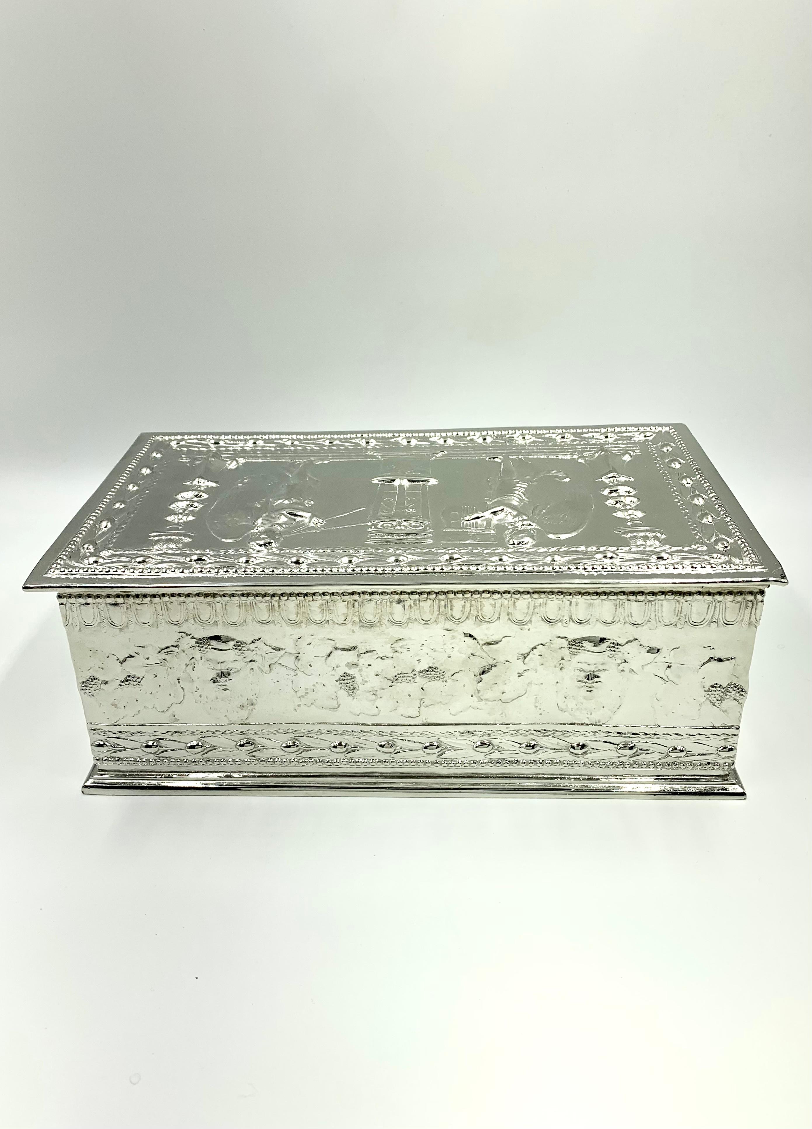 Edward F. Caldwell Neoclassical Style Silvered Bronze Box, Angels, Music Motifs For Sale 1