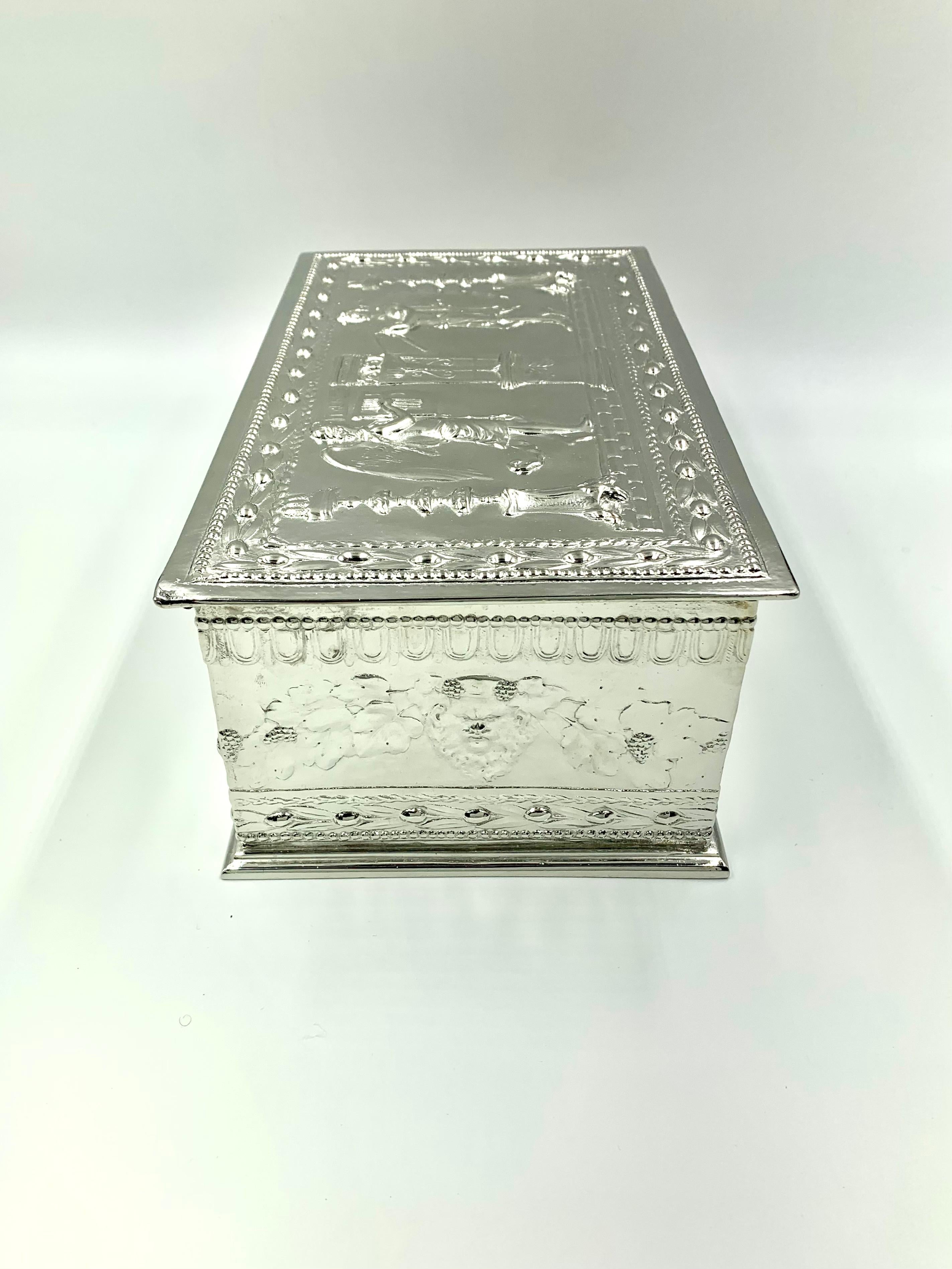 Edward F. Caldwell Neoclassical Style Silvered Bronze Box, Angels, Music Motifs For Sale 4